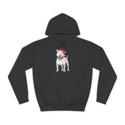 Pit Bull Terrier Dog Holiday Hoodie, Christmas Pullover Hooded Sweatshirt, Xmas Santa White Pitbull Dogs Apparel Hoodies Sweatshirts