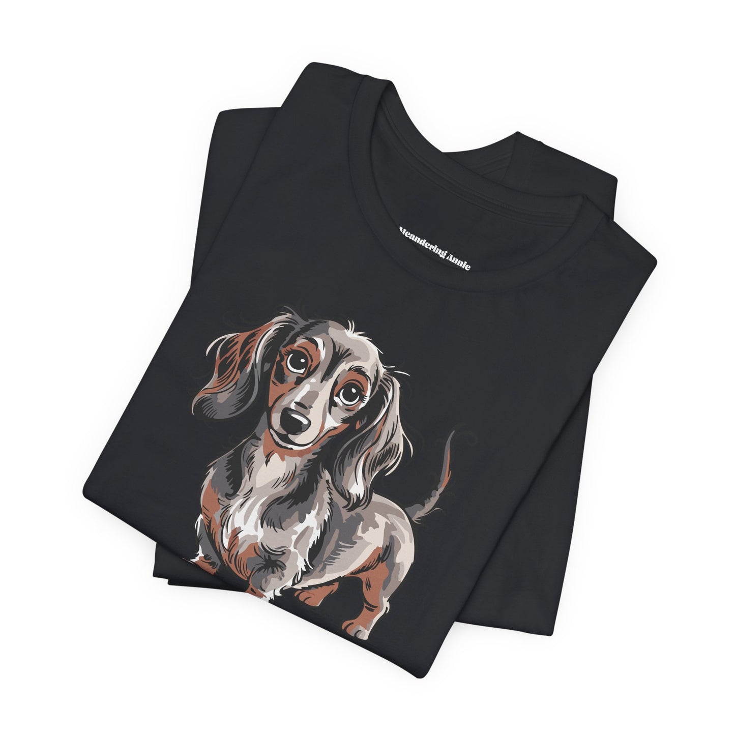 Long Haired Dachshund Dog Illustration T-shirt | Cute Wiener Dogs Tee, 100% Cotton Short Sleeve Shirts