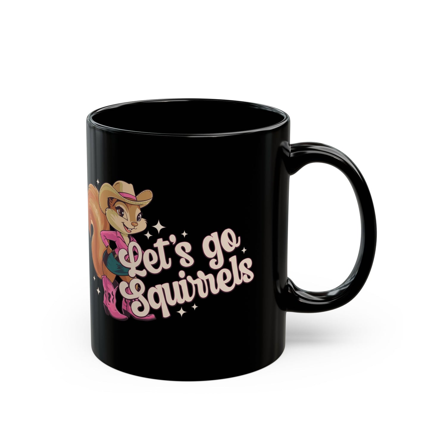 Let's Go Squirrels Black Ceramic Coffee Mug 11oz - Ceramic Mug with Fun Squirrel Print