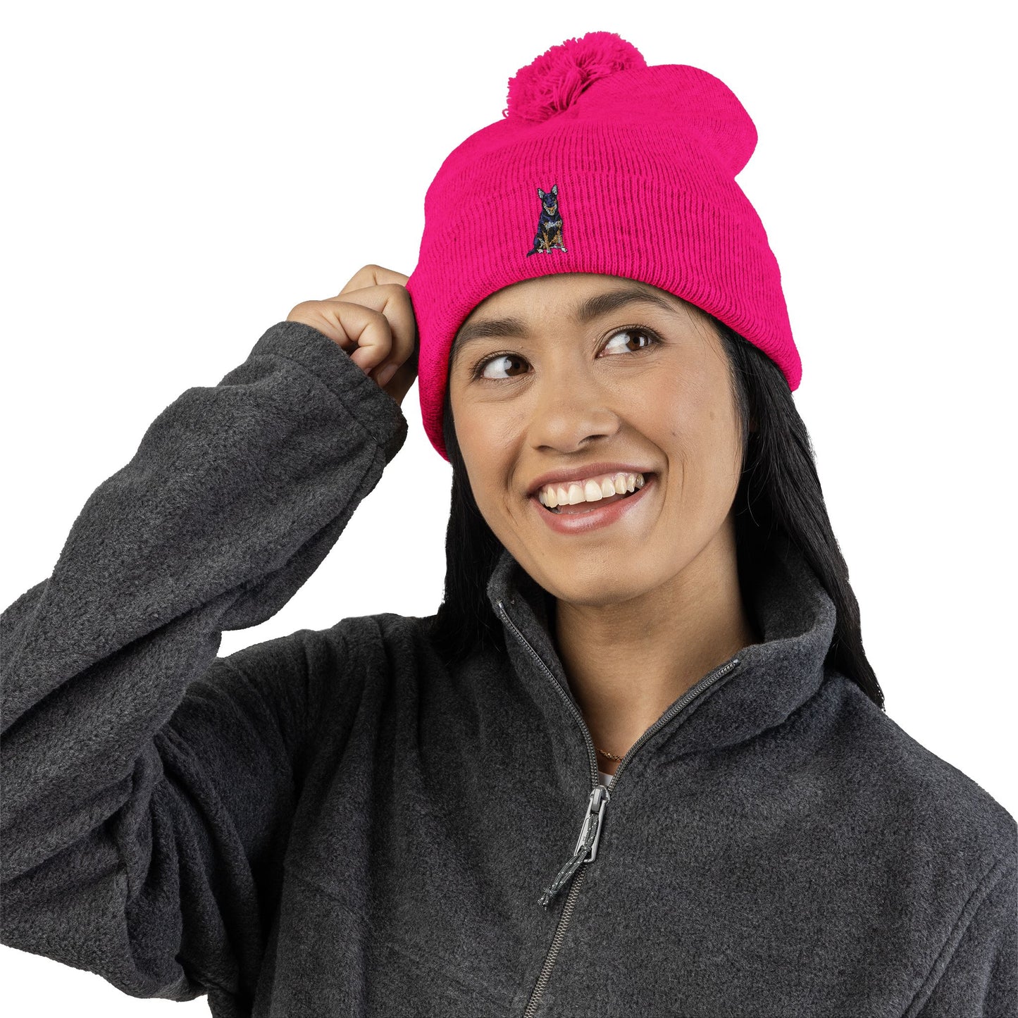 Buddy Embroidered Pom-Pom Knit Beanie Cap, German Shepherd Dog Design, Winter Hat, Accessories Gift, Dog Lover Beanies