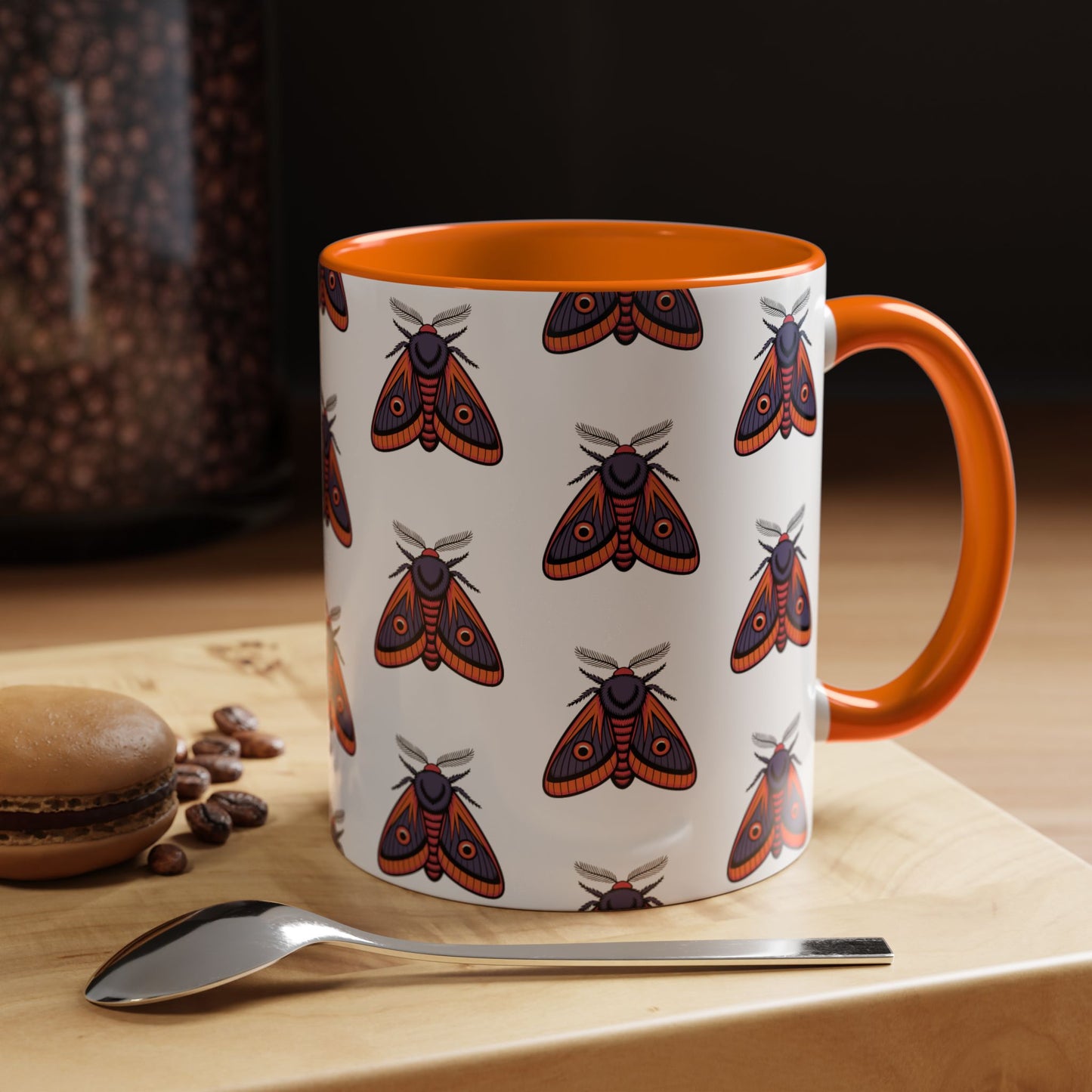Moth Pattern Mug | 11oz Orange & Purple Insects Moths Ceramic Coffee Mugs, Bugs Nature Tea Cups Drinkware