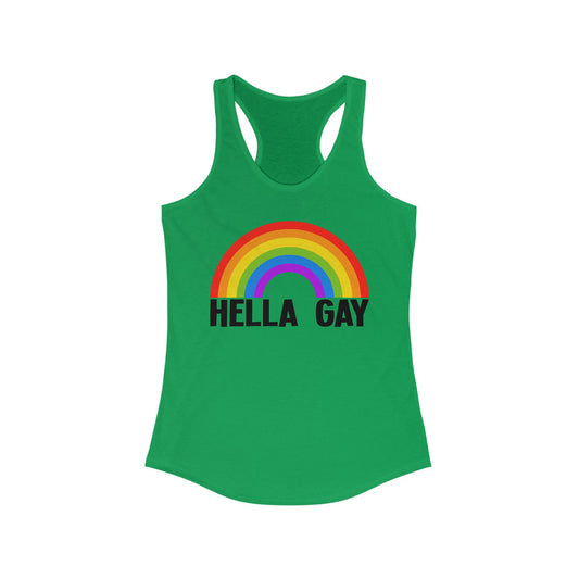 Hella Gay Tank Top, Pride Rainbow Tank - LGBTQIA+ Festival Parade, Lesbian Queer Summer Wear, Sleeveless Racerback Tank Tops