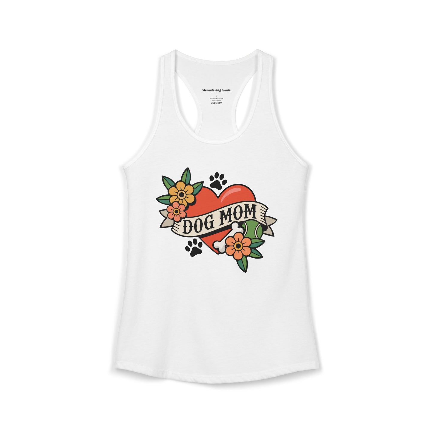 Dog Mom Heart Tattoo Racerback Tank Top, Womens Vintage Tattoos Dogs Paw Prints Artwork, Childless Dog Lady Sleeveless Shirt