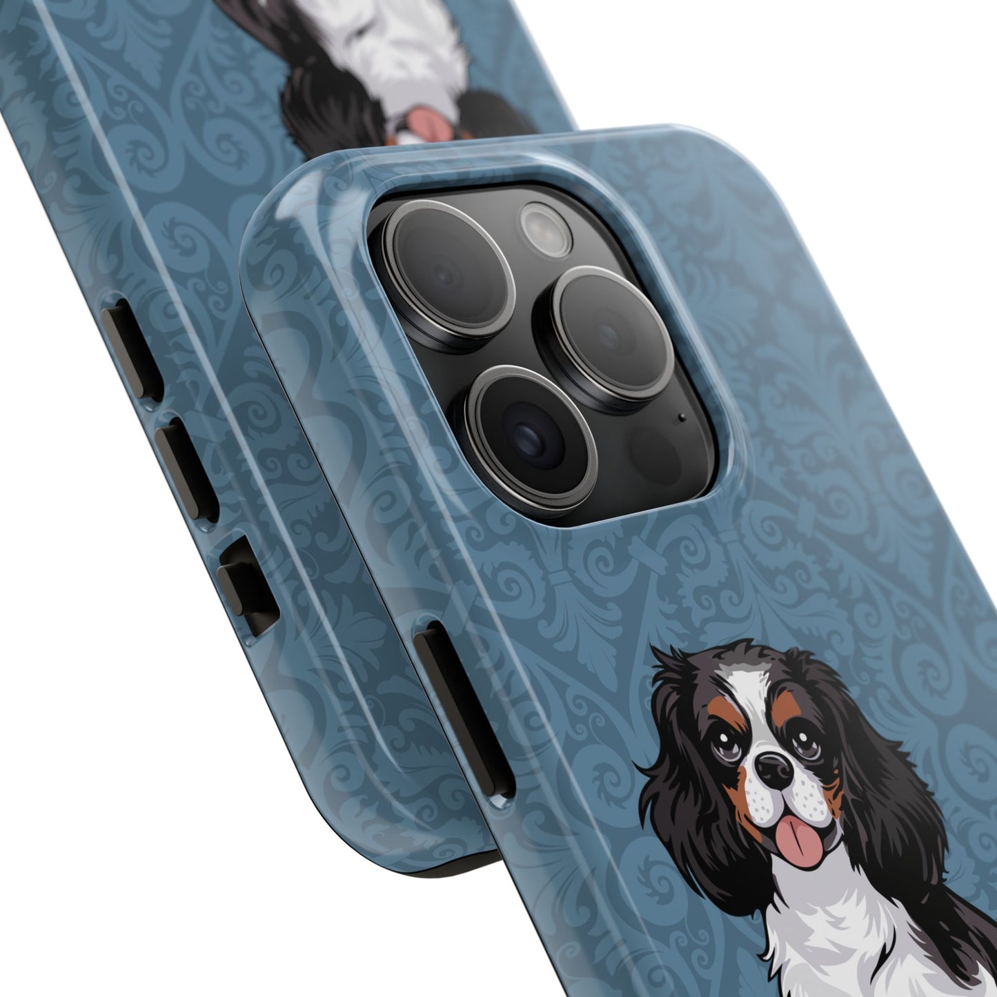 Tricolor Cavalier King Charles Spaniel Dog Phone Case, Tough Phone Cases Pet Dogs Blue Pattern