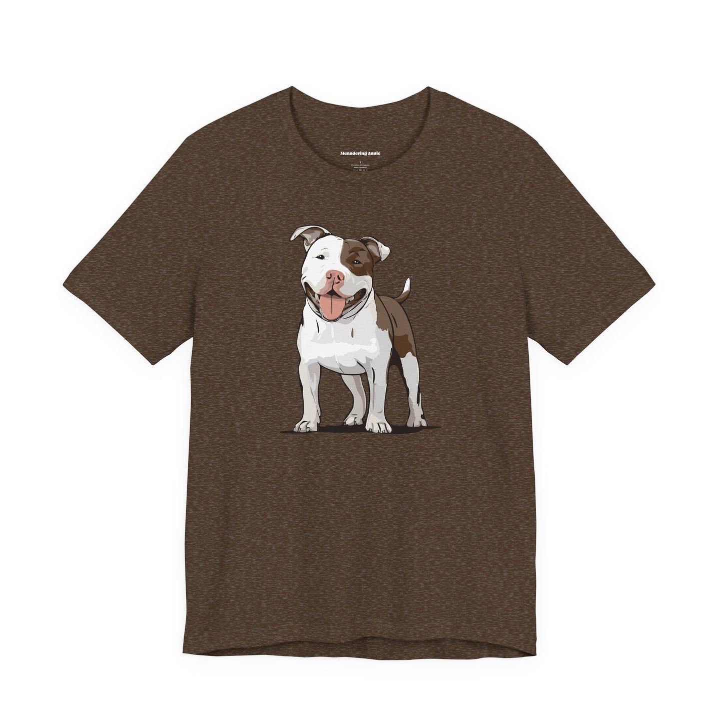 Pit Bull Terrier Dog T-shirt Mens Womens Unisex Jersey Cotton Short Sleeve Tee with White & Brown Pitbull Dogs Pet Design