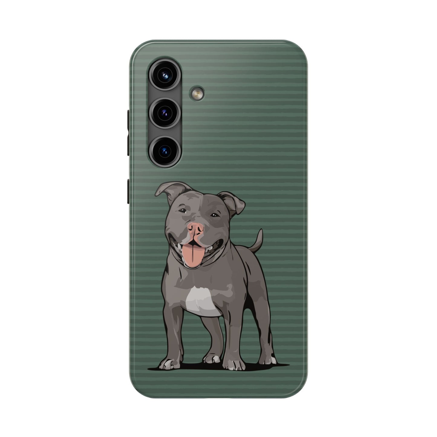 Gray Pit Bull Terrier Dog Phone Case, Tough Phone Cases Pet Pitbull Dogs Green Stripe Pattern