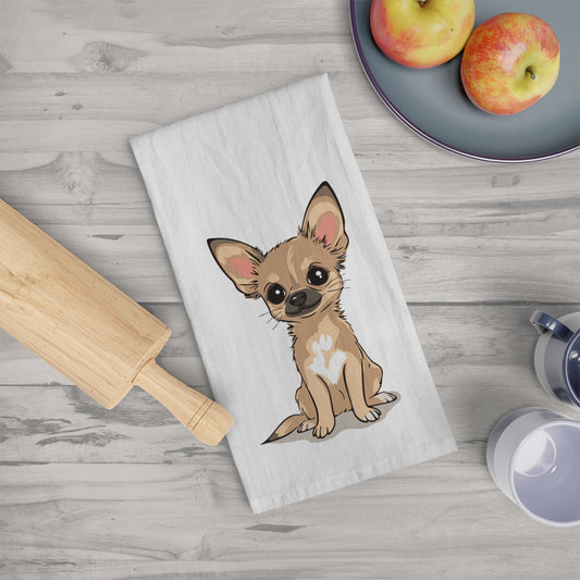 Tan Chihuahua Puppy Dog Kitchen Tea Towel, Chihuahuas Pet Owners Gift, Hand Dish Towels Home Decor
