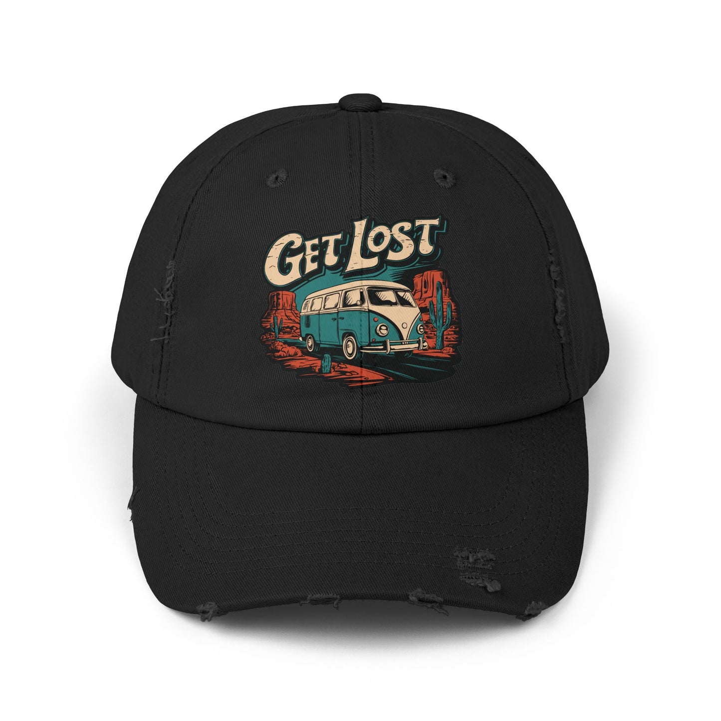 Get Lost Vintage Van Vanlife Utah Arizona Desert Roadtrip Distressed Baseball Cap Hat Mens Womens Unisex