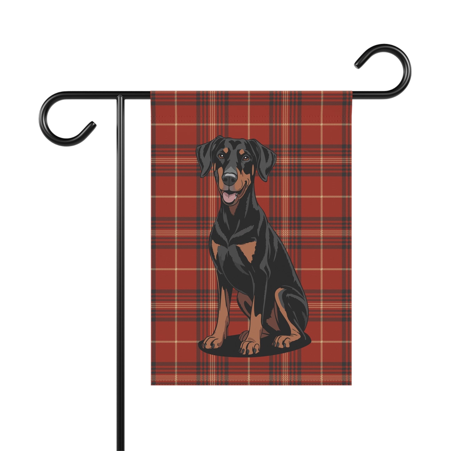 Doberman Pinscher Red Plaid Outdoor Garden Flag, Christmas Holiday Yard Decorations