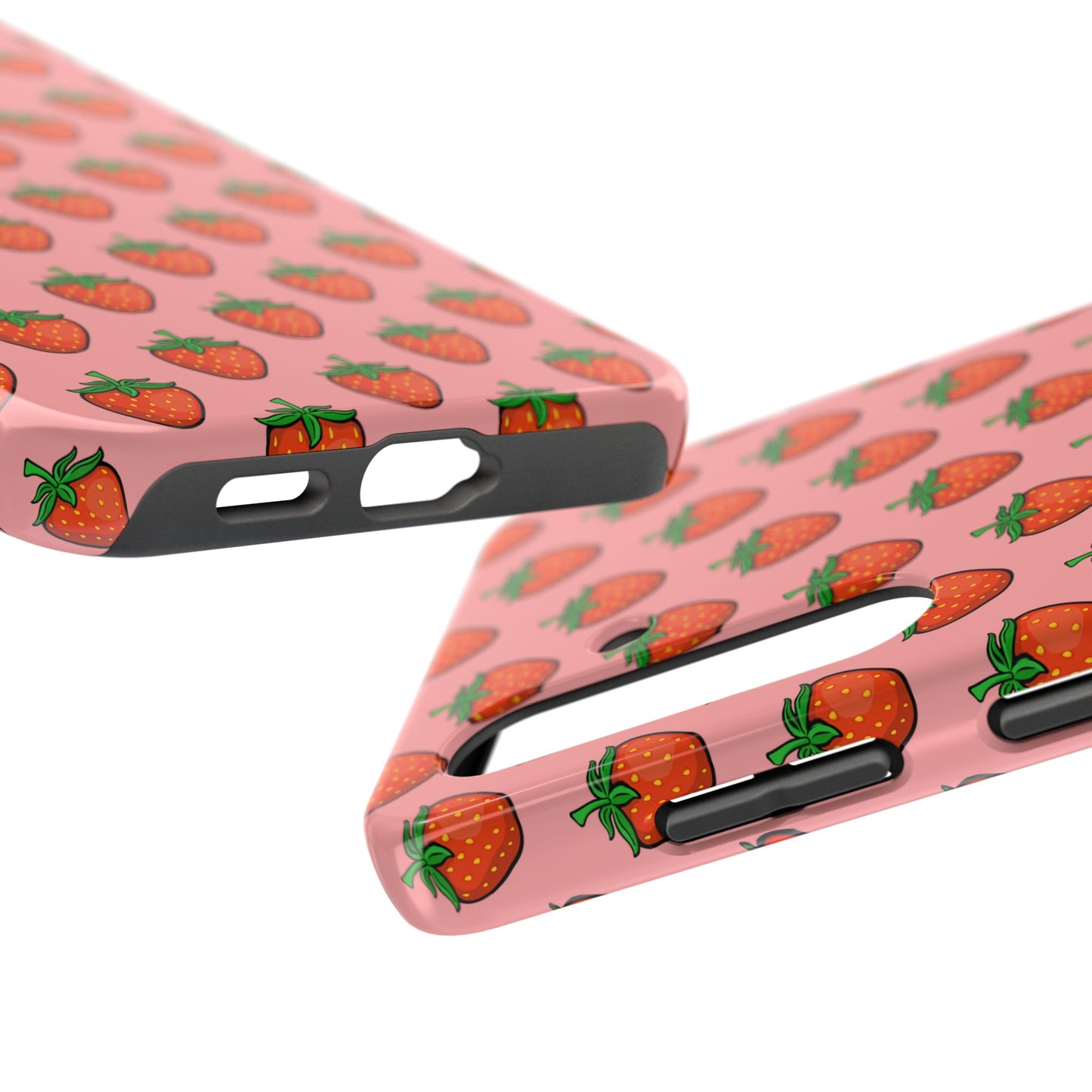 Strawberry Pattern Tough Phone Case, Cute Pink Berry Fruit Strawberries Design Cell Phone Cases