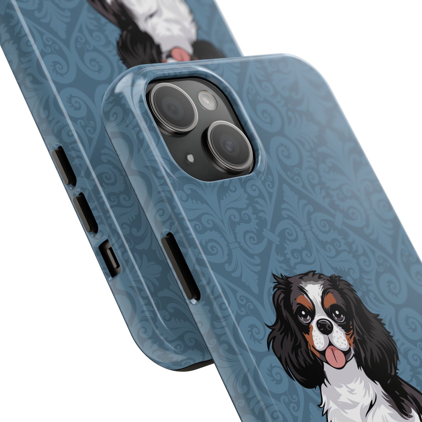 Tricolor Cavalier King Charles Spaniel Dog Phone Case, Tough Phone Cases Pet Dogs Blue Pattern