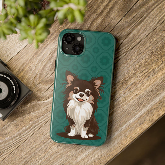 Long Haired Chihuahua Dog Phone Case, Tough Phone Cases Pet Dogs Teal Pattern