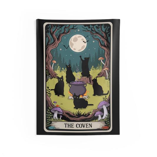 Magical Black Cats Coven Indoor Wall Tapestry, Witchy Home Art Decor, Fall Halloween Wall Hanging Decorations, Gothic Tapestries