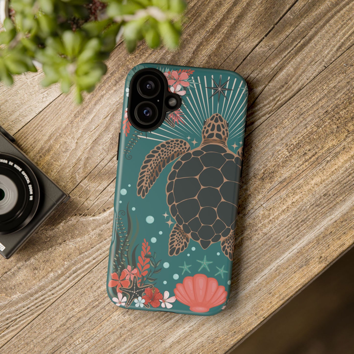 Sea Turtle Illustration Phone Case | Ocean Turtles Coral Floral Pattern Cell Phone Cases - Iphone, Google Pixel, Samsung - Matte Finish