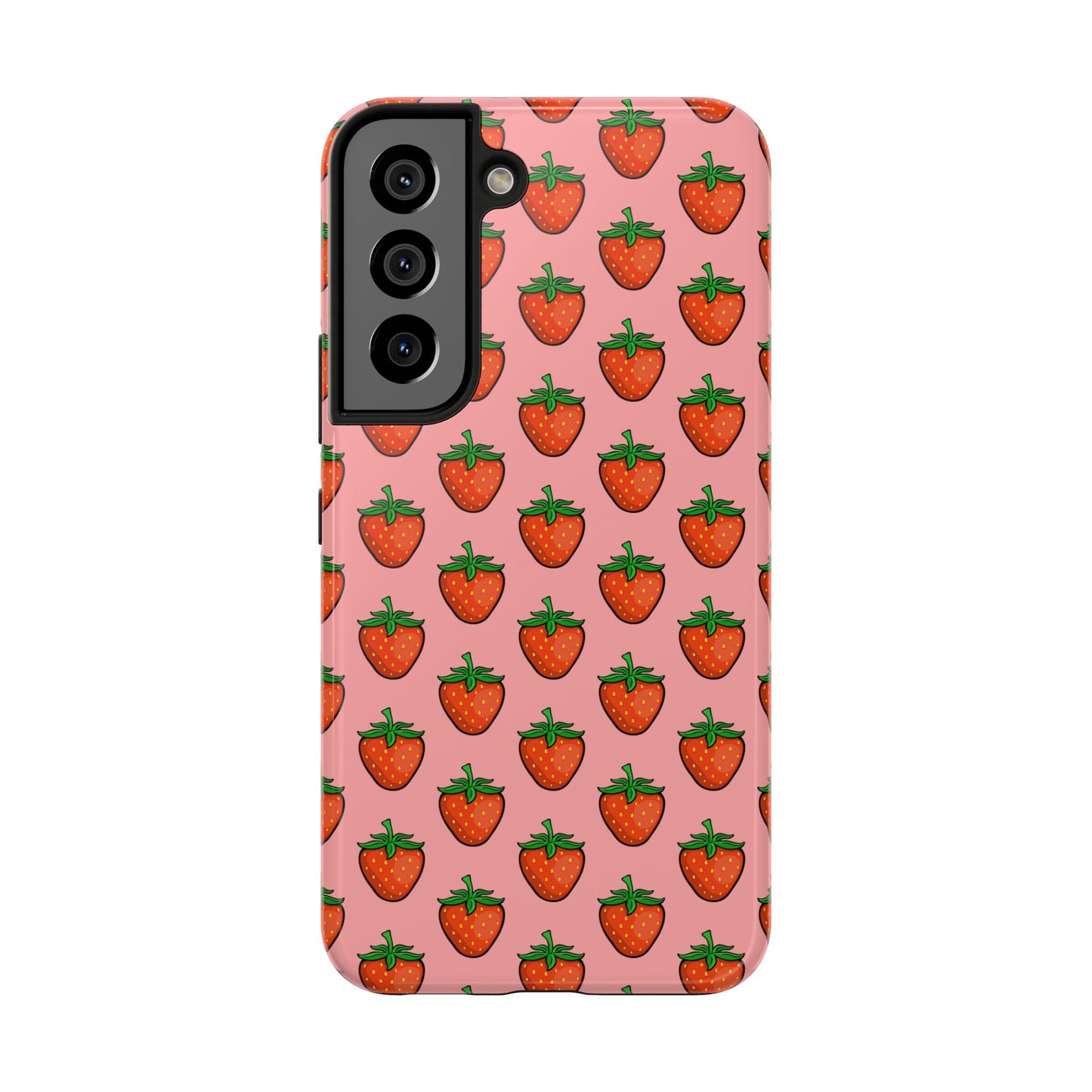 Strawberry Pattern Tough Phone Case, Cute Pink Berry Fruit Strawberries Design Cell Phone Cases