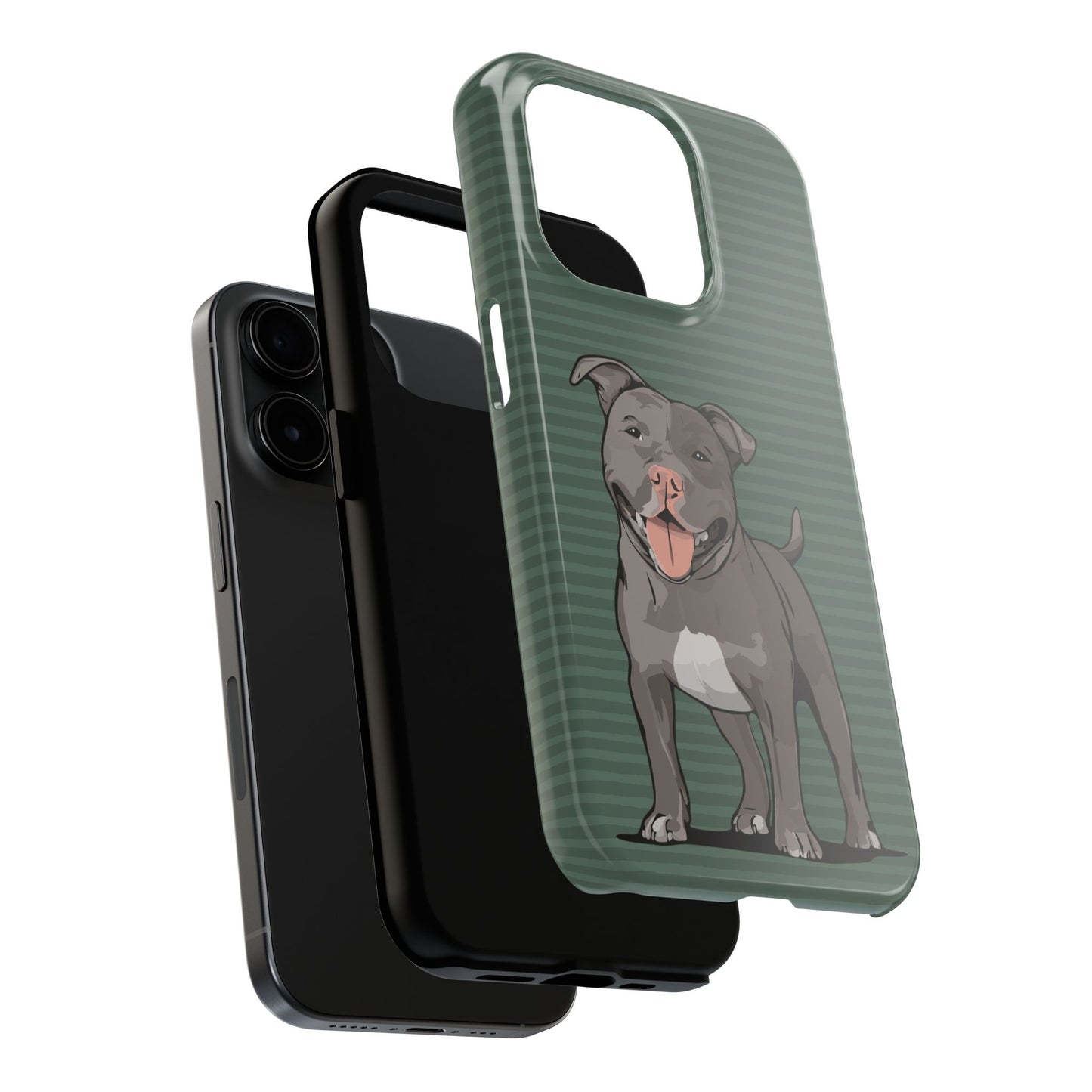 Gray Pit Bull Terrier Dog Phone Case, Tough Phone Cases Pet Pitbull Dogs Green Stripe Pattern