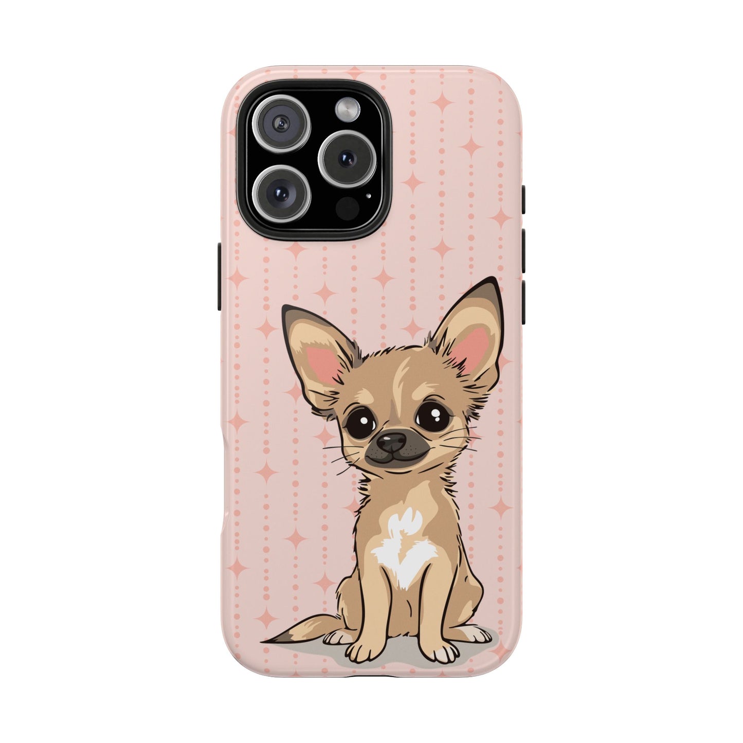 Tan Chihuahua Puppy Dog Phone Case, Tough Phone Cases Pet Dogs Retro Pink Pattern
