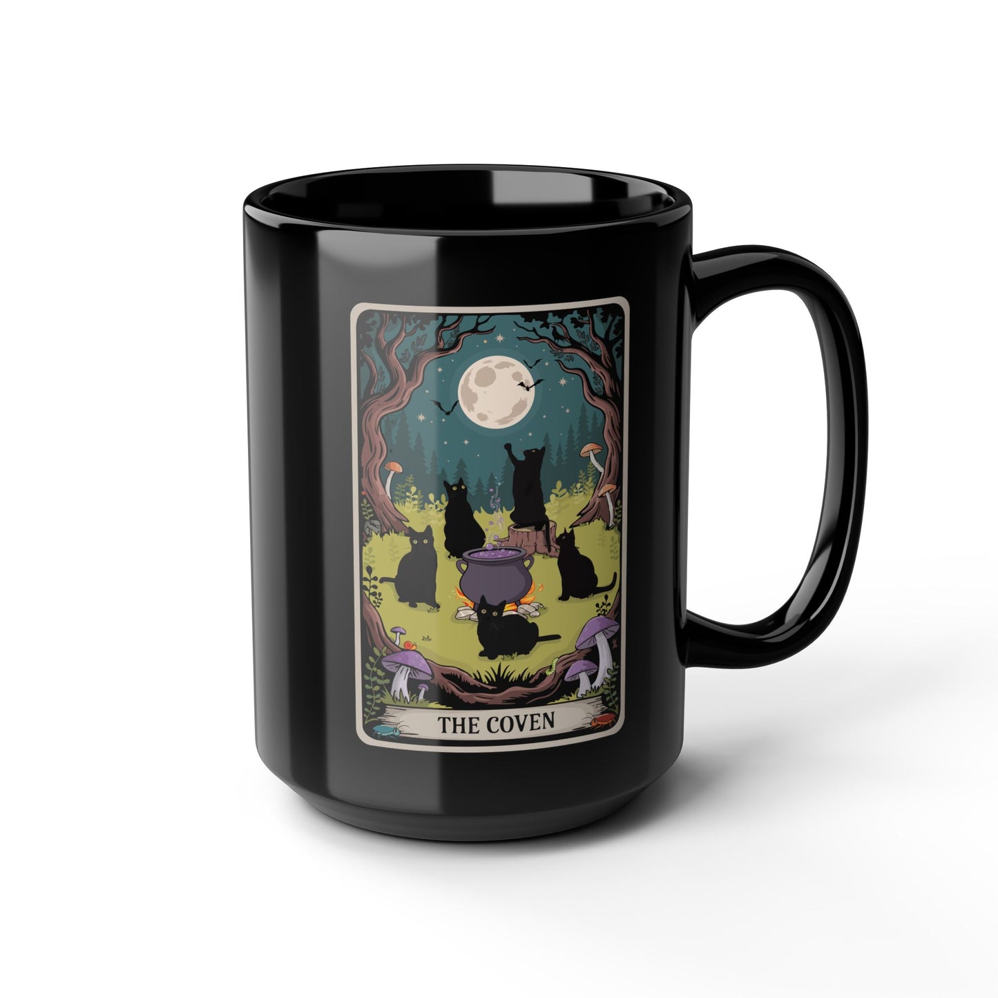 Ceramic Mug, The Coven Tarot Card Artwork, Black Cat Coffee Cup, Witchy Cats Drinkware, Halloween Witch Decor, Gothic Cauldron Tea Mugs