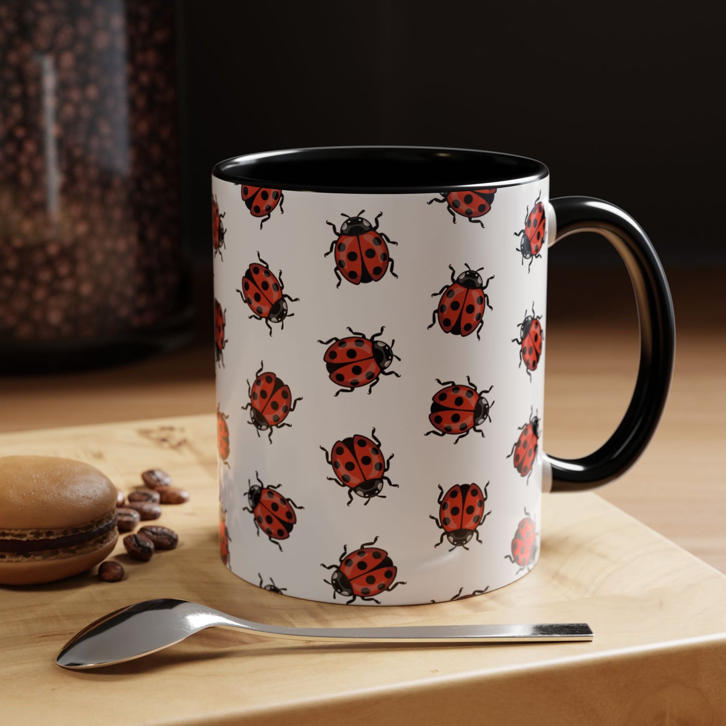 Ladybug Pattern Coffee Mug | Red Lady Bug Ceramic Accent Coffee Mugs Insect Pattern Print