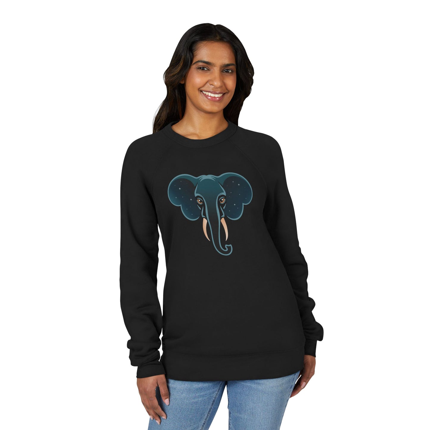 Starry Elephant Raglan Sweatshirt | Celestial Elephants Stars Crewneck Fleece Pullover Sweatshirts