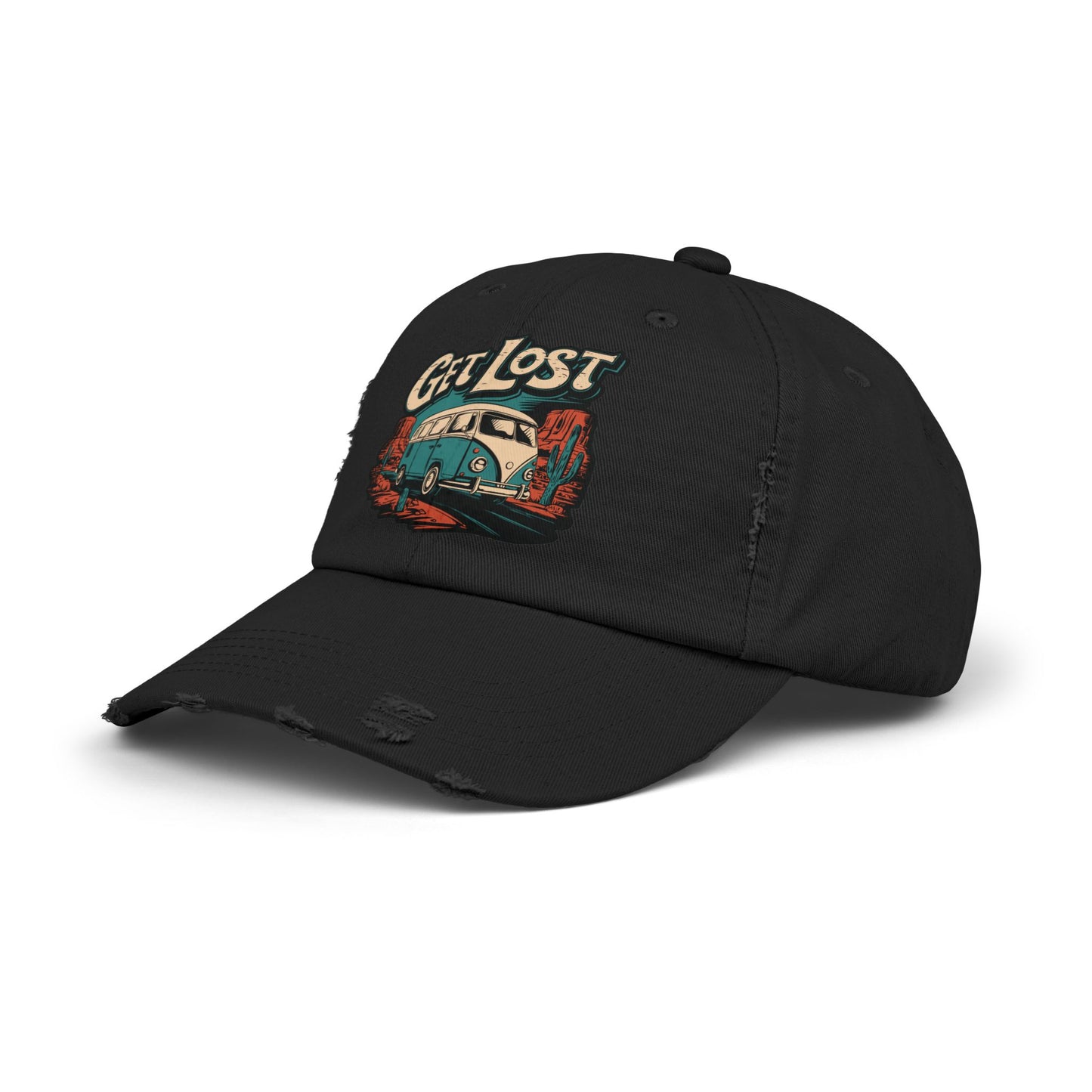 Get Lost Vintage Van Vanlife Utah Arizona Desert Roadtrip Distressed Baseball Cap Hat Mens Womens Unisex