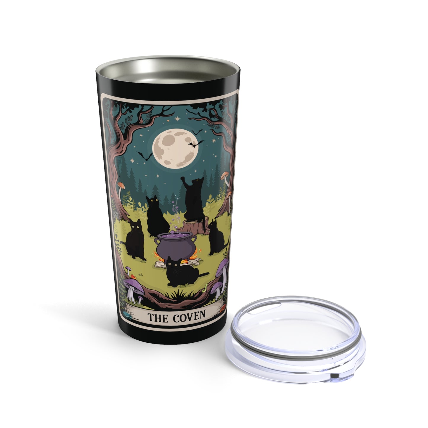 Mystical Black Cats Coven 20oz Tumbler, Tarot Card Cat Mug Witchy Gifts, Halloween Decor, Eco-Friendly Travel Mugs