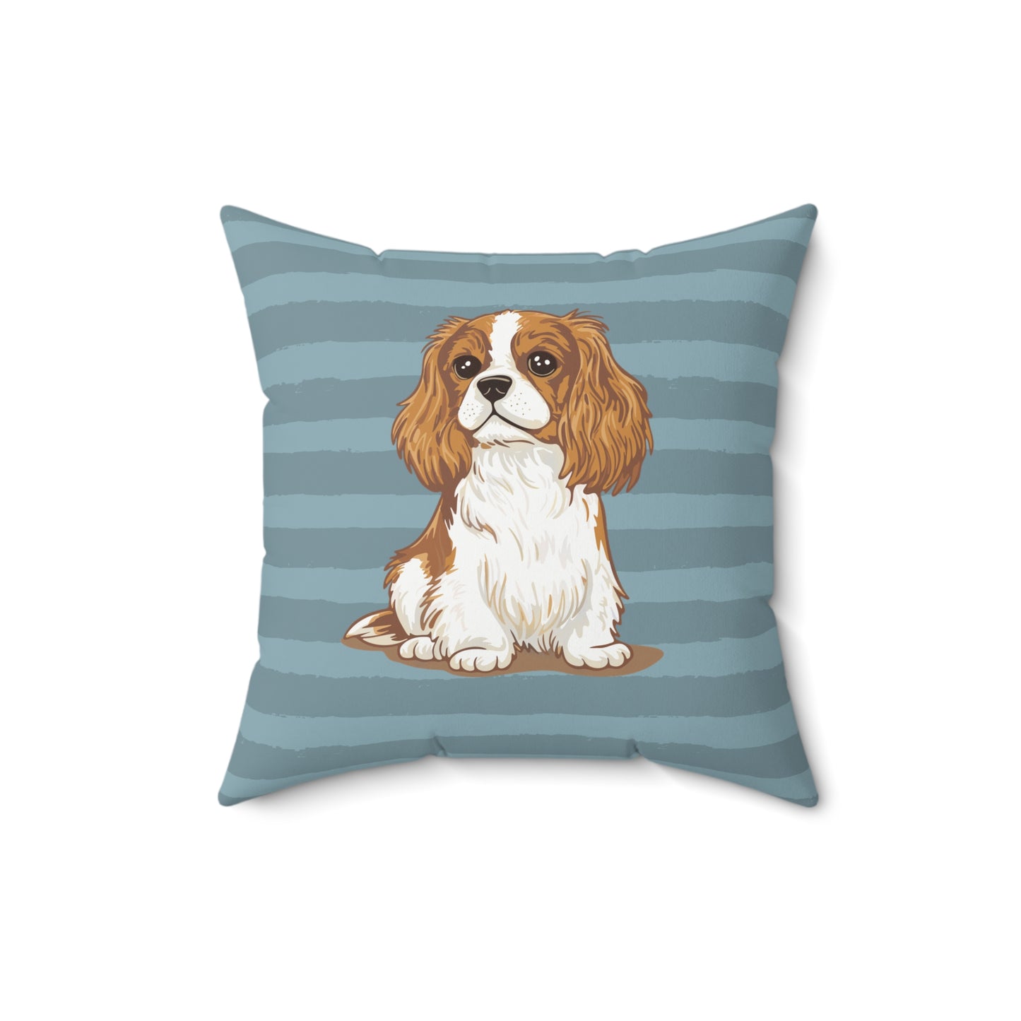 Cavalier King Charles Spaniel Dogs Square Throw Pillow, Pet Owner Home Decor, Blue Stripe Pillows, Dog Memorial Gifts