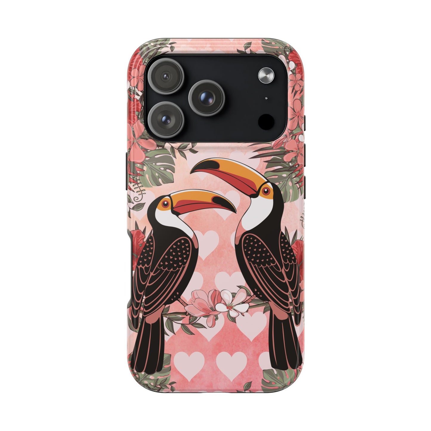 Toucan Tropical Love Birds Phone Case | Tropic Toucans Floral Hearts Art Cell Phone Cases