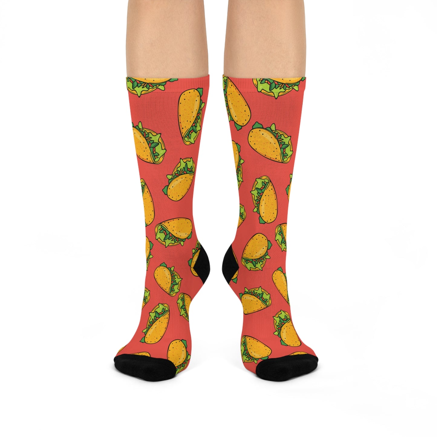 Taco Cushioned Crew Socks, Fun Novelty Tacos Pattern Design, Funny Mexican Food Socks