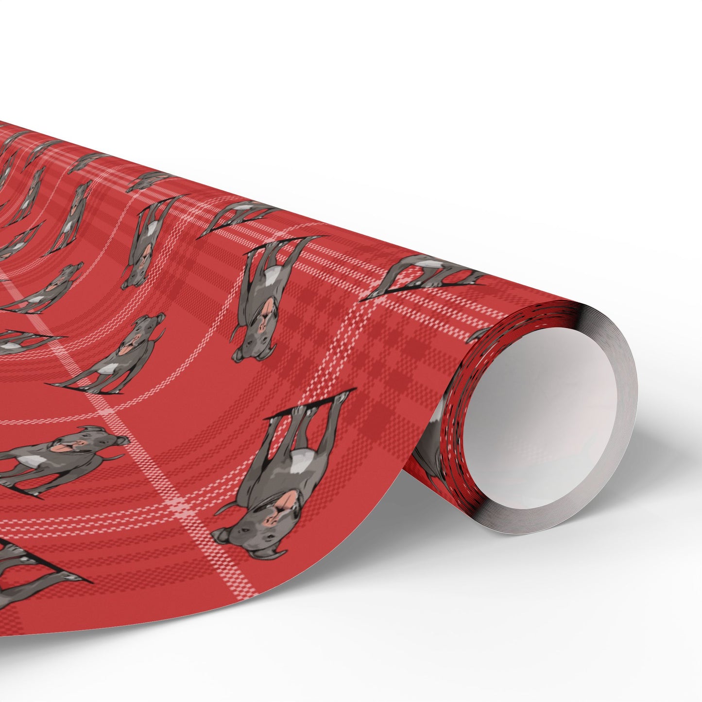 Pit Bull Terrier Dog Wrapping Paper, Red Plaid Dogs Print Gift Wrap Roll, Pitbulls Christmas Holiday Birthday Matte Wrapping Papers