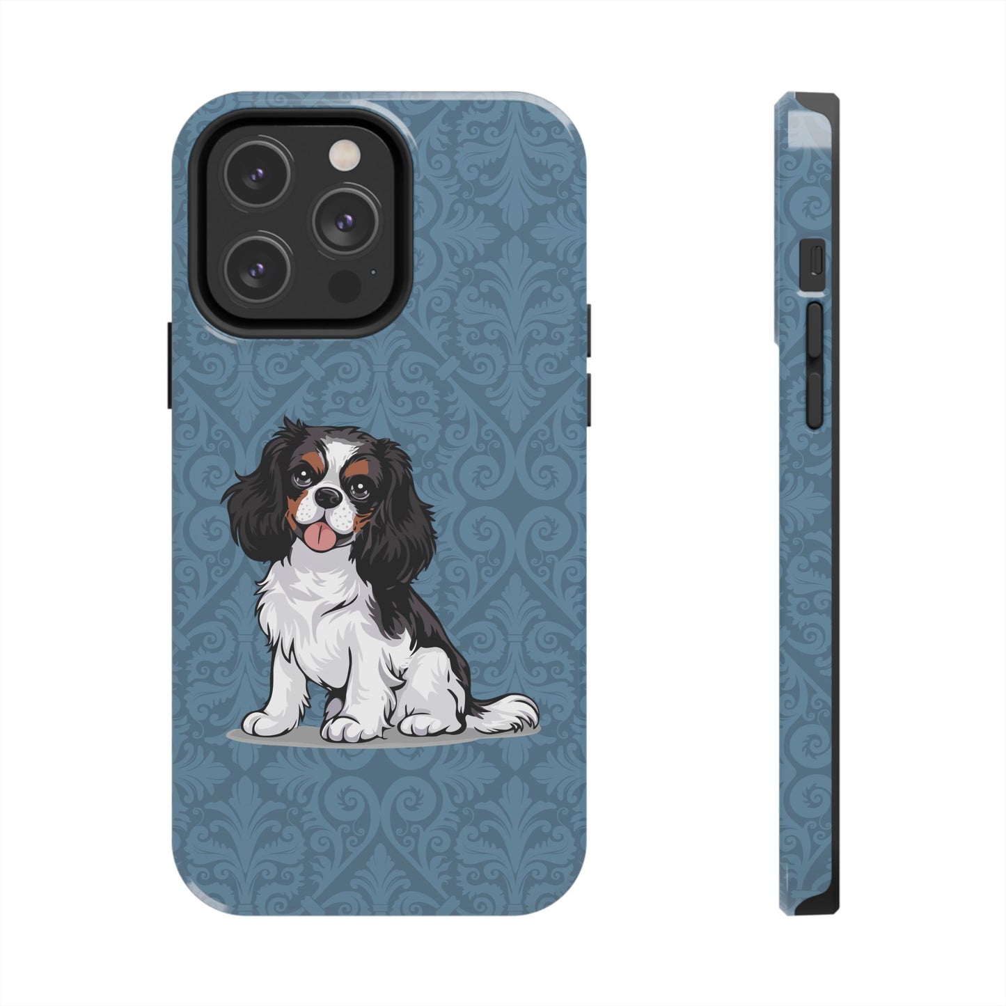 Tricolor Cavalier King Charles Spaniel Dog Phone Case, Tough Phone Cases Pet Dogs Blue Pattern