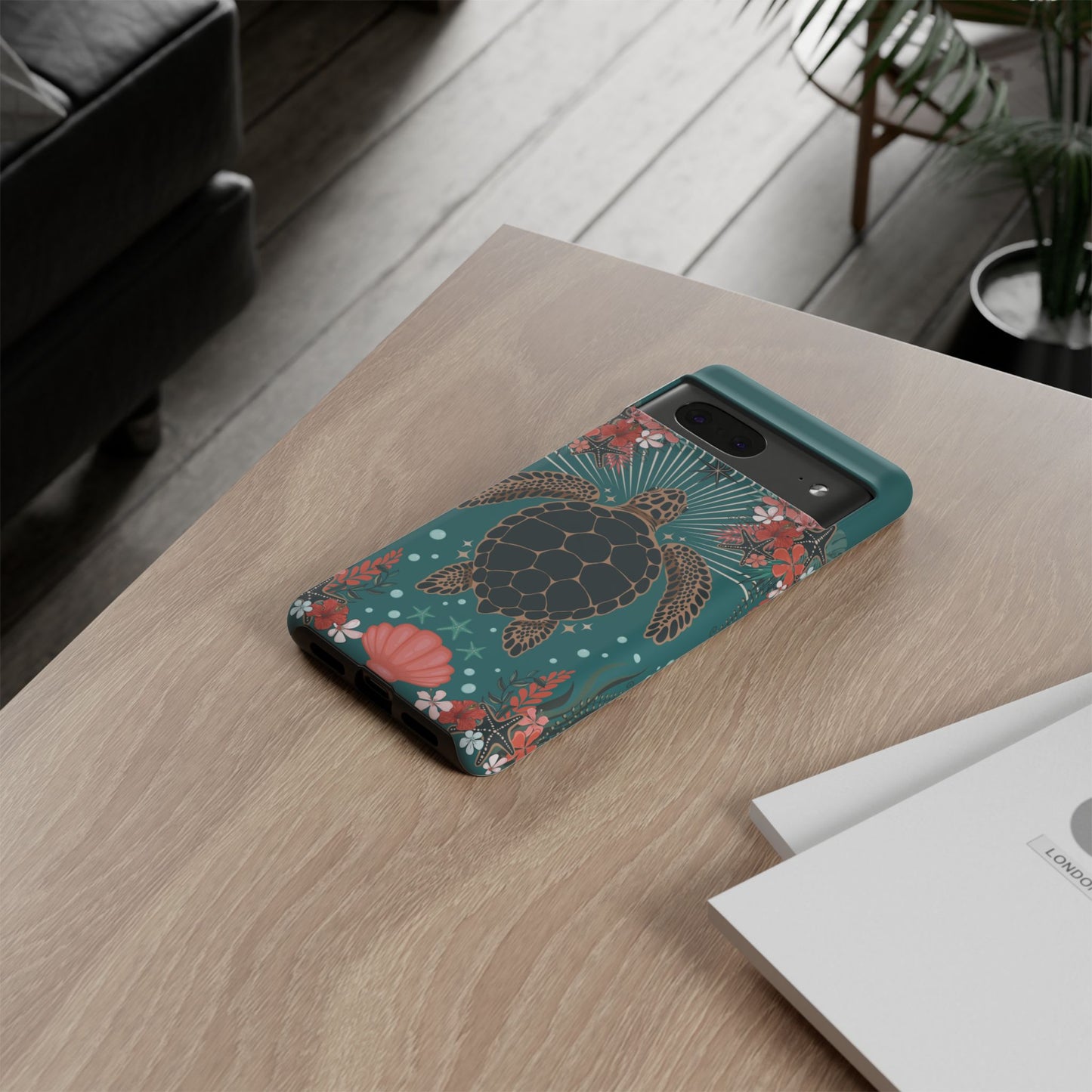 Sea Turtle Illustration Phone Case | Ocean Turtles Coral Floral Pattern Cell Phone Cases - Iphone, Google Pixel, Samsung - Matte Finish
