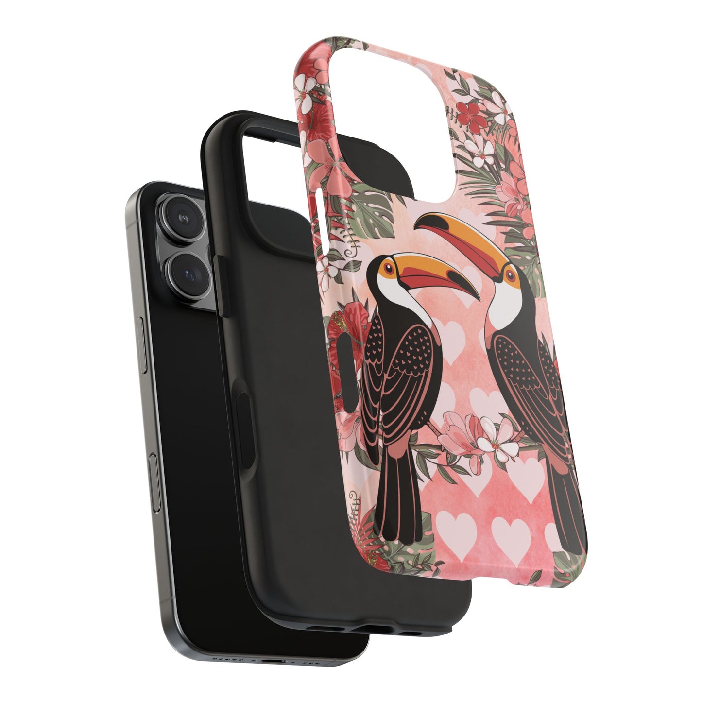 Toucan Tropical Love Birds Phone Case | Tropic Toucans Floral Hearts Art Cell Phone Cases