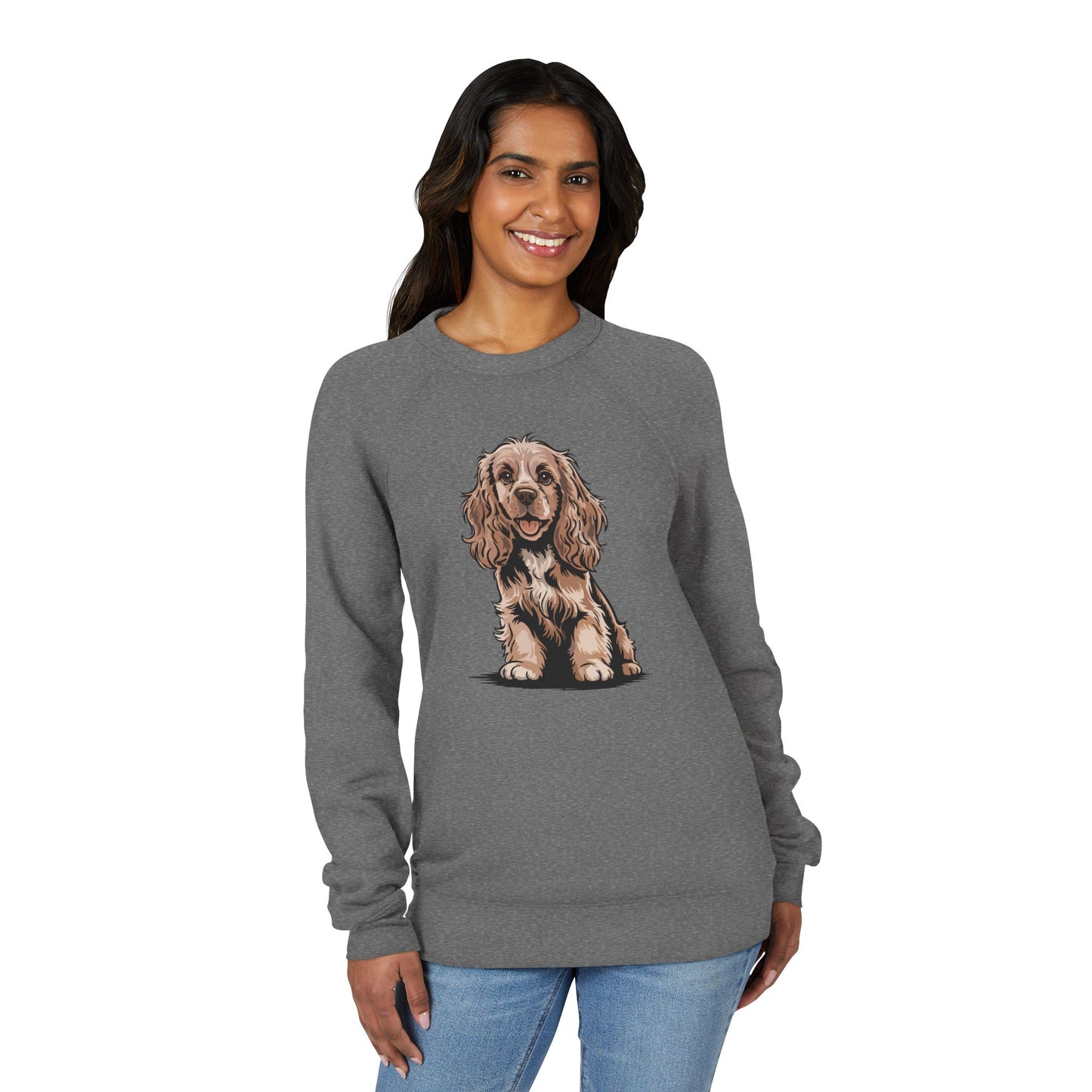 Cocker Spaniel Puppy Dog Sweatshirt | Cute Dogs Illustration Long Sleeve Raglan Fleece Sweatshirts, Pet Owner Apparel