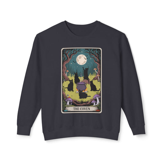 Tarot Card The Coven Witchy Black Cats Crewneck Sweatshirt, Magic Goth Halloween Top, Wicca Cat Lover Gift, Occult Witchcraft Sweatshirts