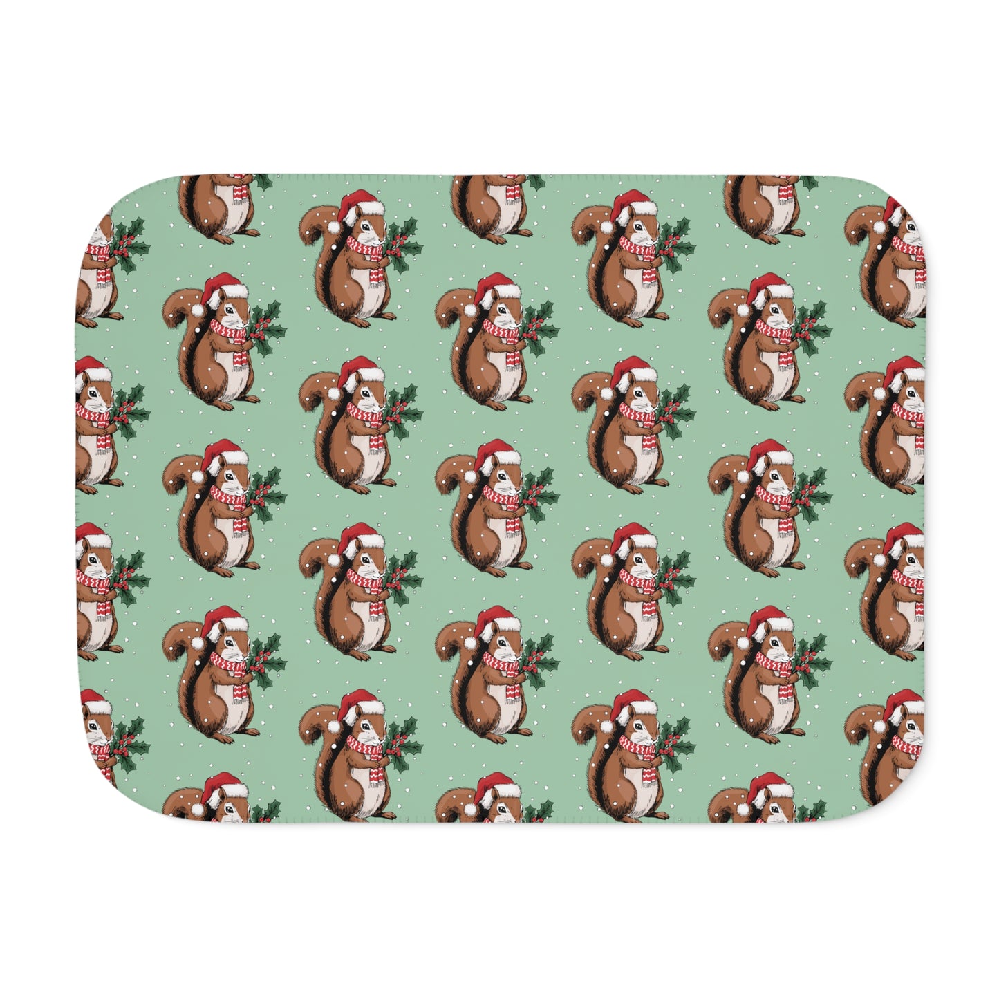 Christmas Squirrel Sherpa Blanket, Festive Holiday Xmas Santa Squirrels Pattern Bedding Throw Blankets, Cute Cozy Winter Animal Gifts