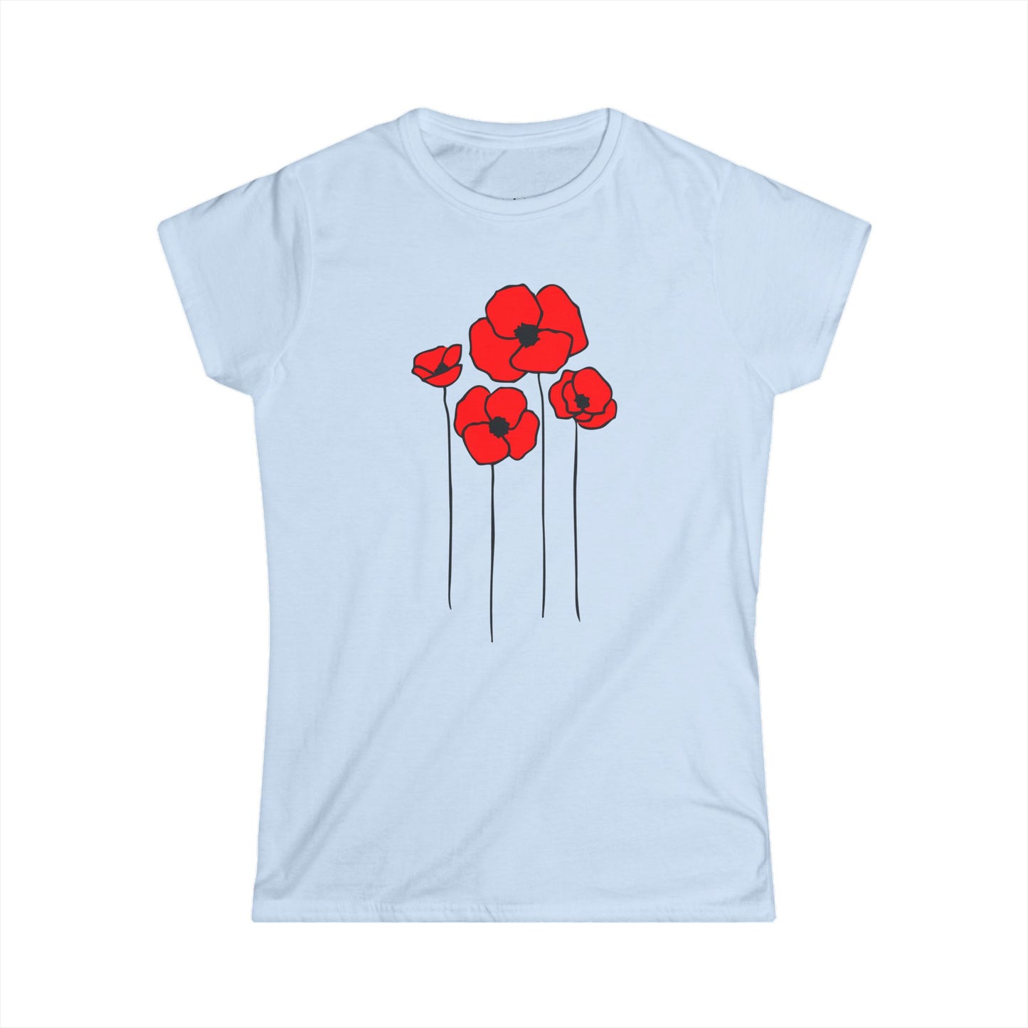 Poppies Floral Ladies Soft T-shirt Women's Softstyle Tee with Cute Poppy Flower Design