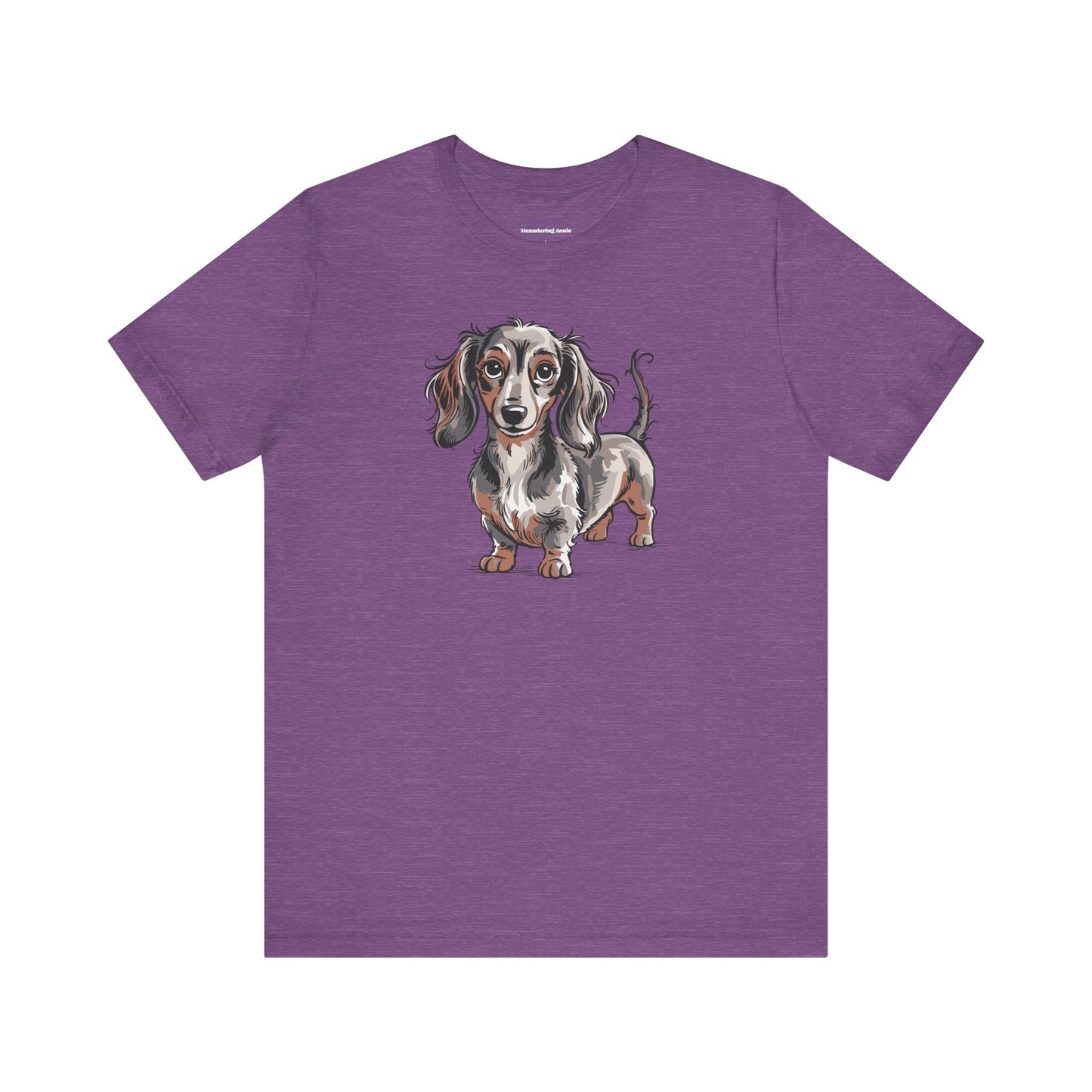 Long Haired Dachshund Dog Illustration T-shirt | Cute Wiener Dogs Tee, 100% Cotton Short Sleeve Shirts
