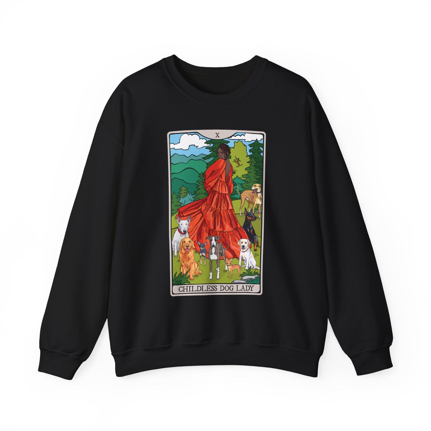 Childless Dog Lady Tarot Card Sweatshirt, Childless Women's Crewneck Sweater, Witchy Dog Lover Long Sleeve Eco-Friendly Shirt