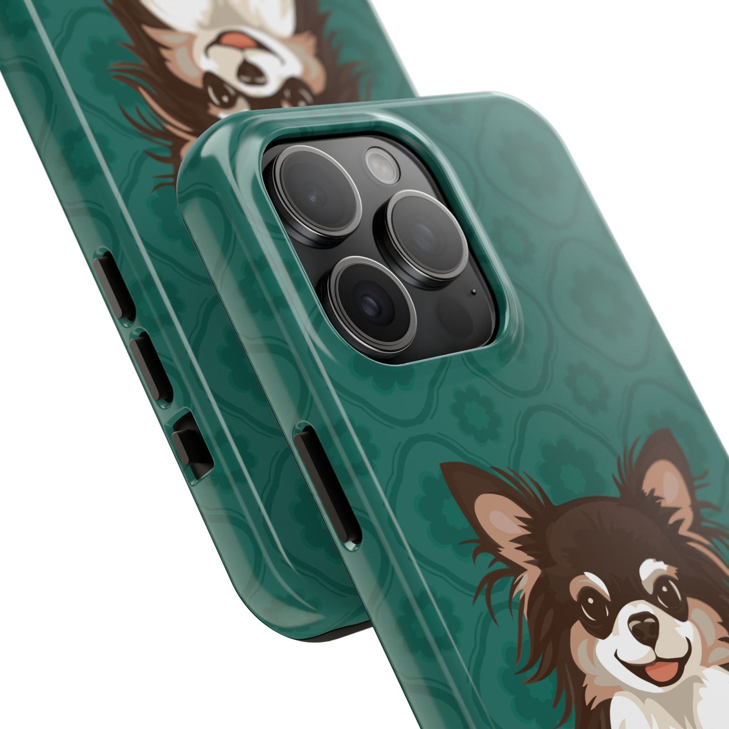 Long Haired Chihuahua Dog Phone Case, Tough Phone Cases Pet Dogs Teal Pattern