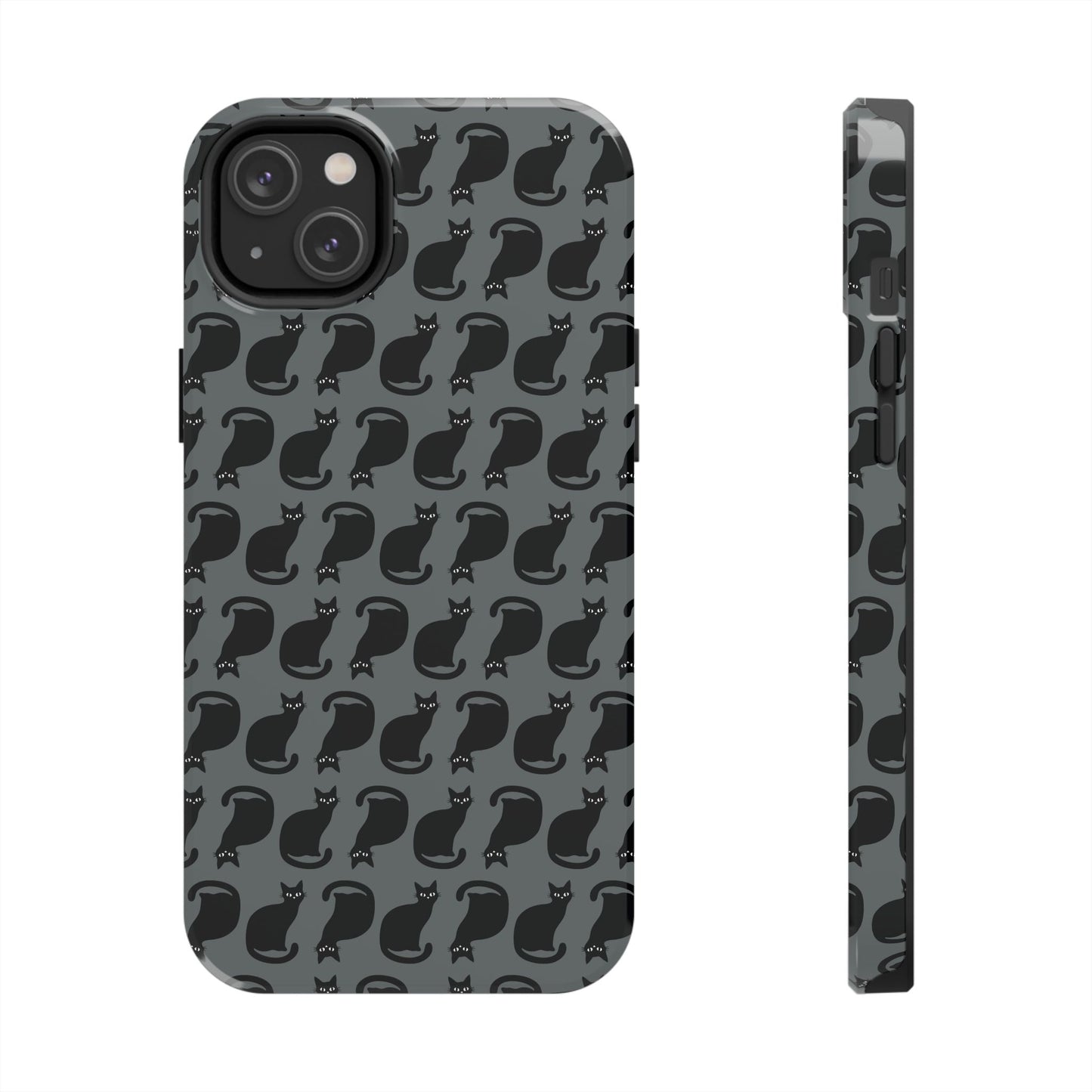 Black Cat Silhouette Pattern Cell Phone Case, Dark Gray Goth Kitty Tough Phone Case