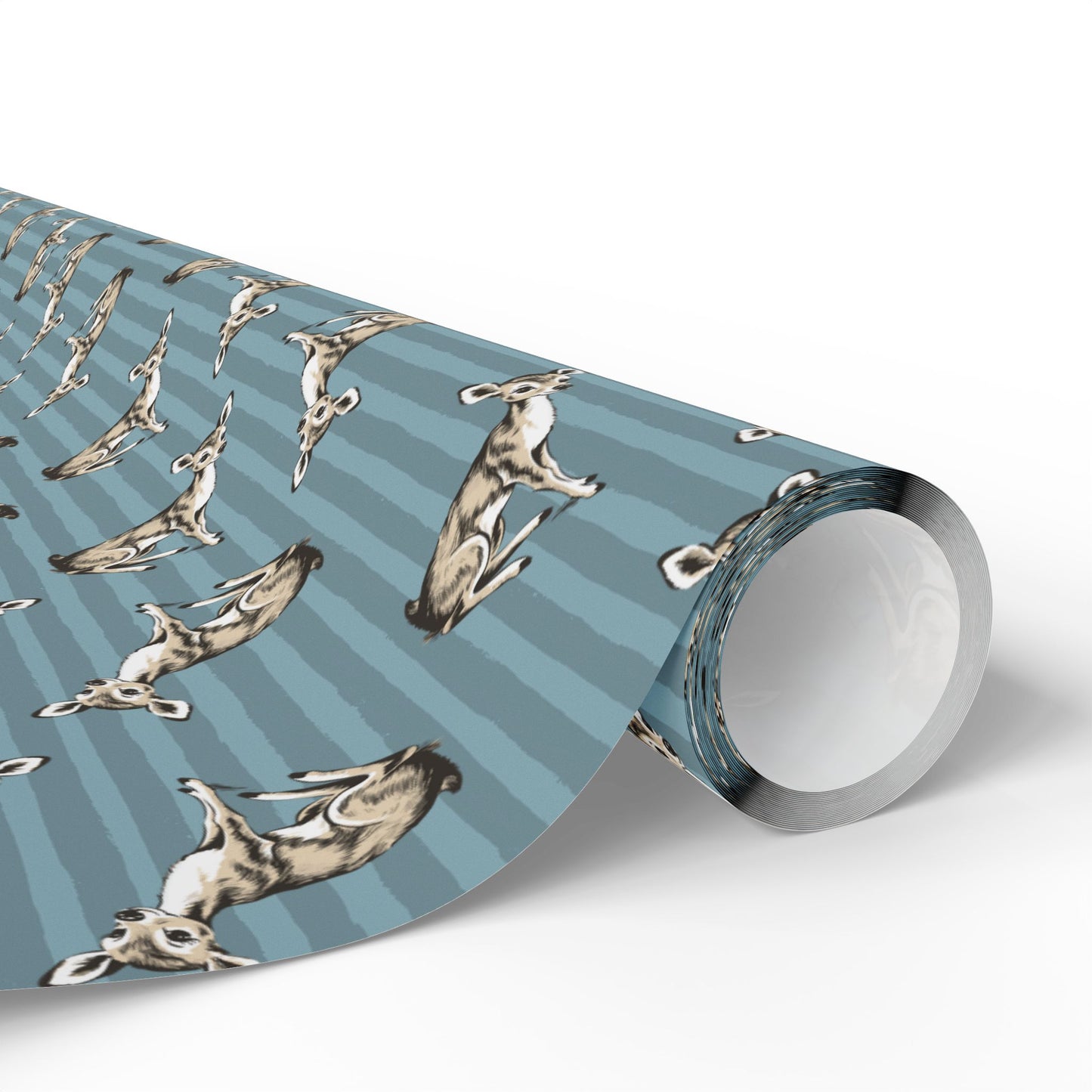 Fawn Stripe Pattern Wrapping Paper, Blue Striped Baby Deer Gift Wrap Roll, Matte Finish Woodland Animal Birthday, Christmas, Holiday Gifts