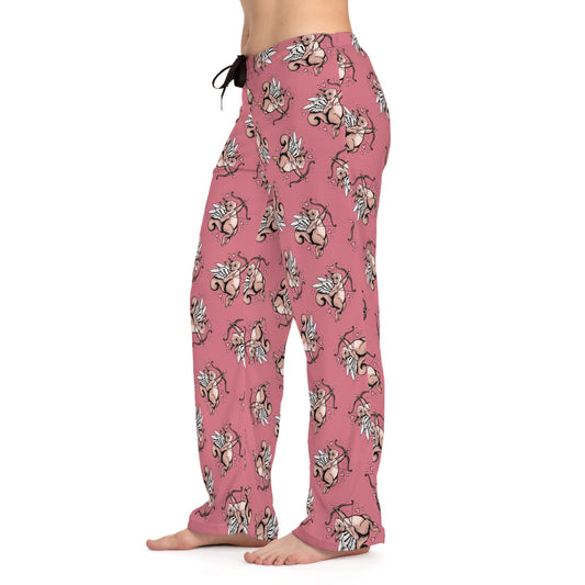 Cupid Squirrel Valentine's Day Women's Pajama Pants, Holiday Valentine Cupid Arrow Squirrels Pink Drawstring Pajamas, Ladies Pajama Bottoms