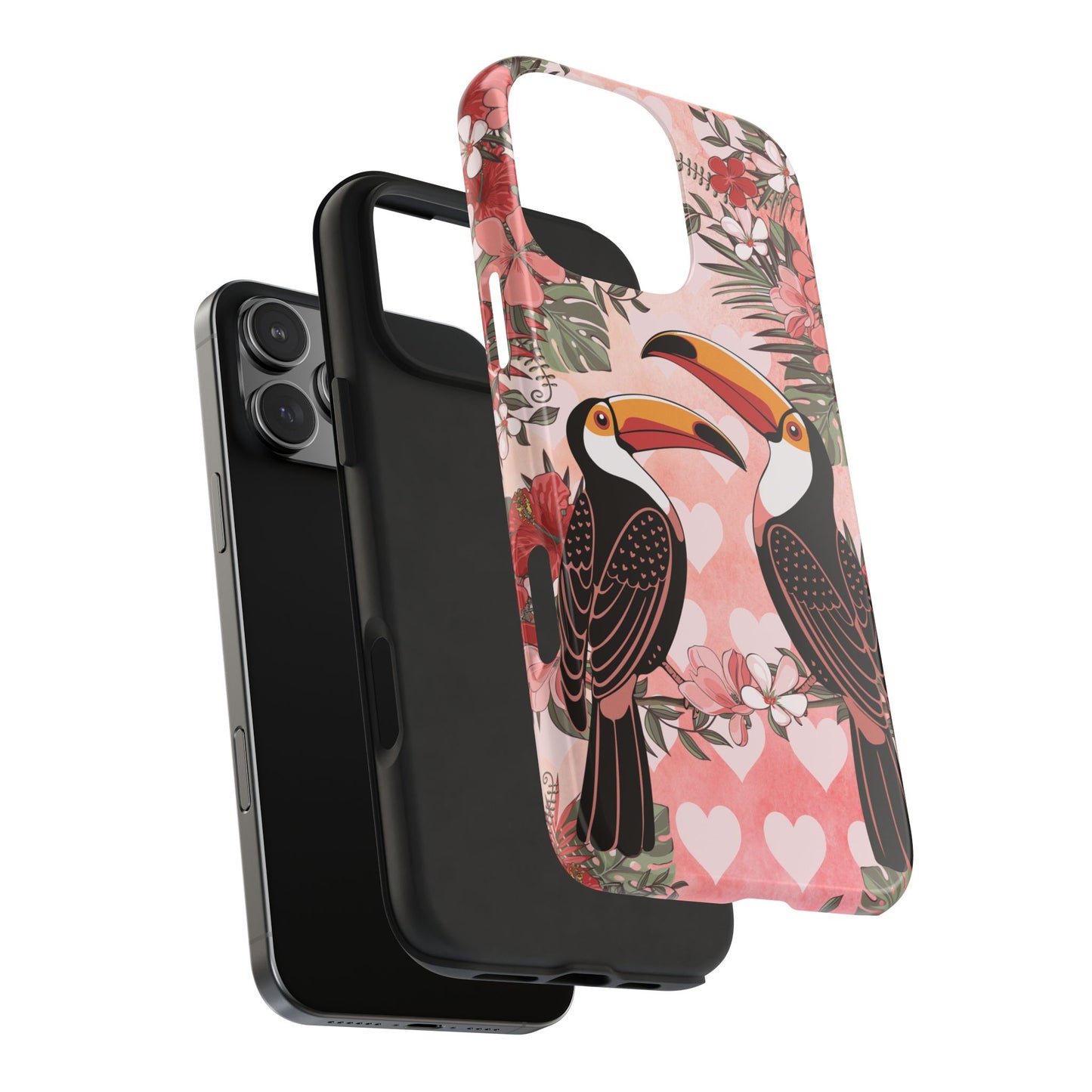 Toucan Tropical Love Birds Phone Case | Tropic Toucans Floral Hearts Art Cell Phone Cases