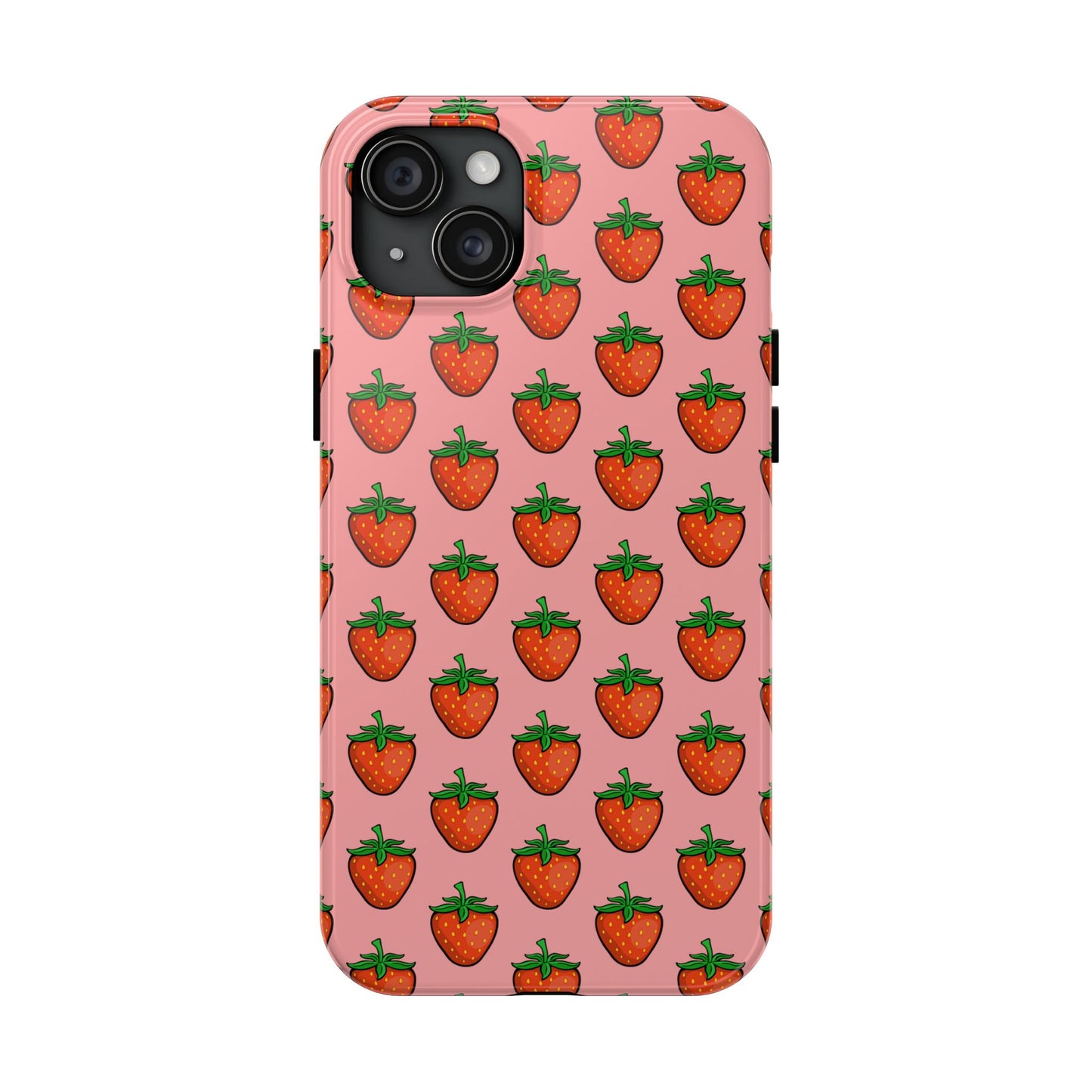 Strawberry Pattern Tough Phone Case, Cute Pink Berry Fruit Strawberries Design Cell Phone Cases