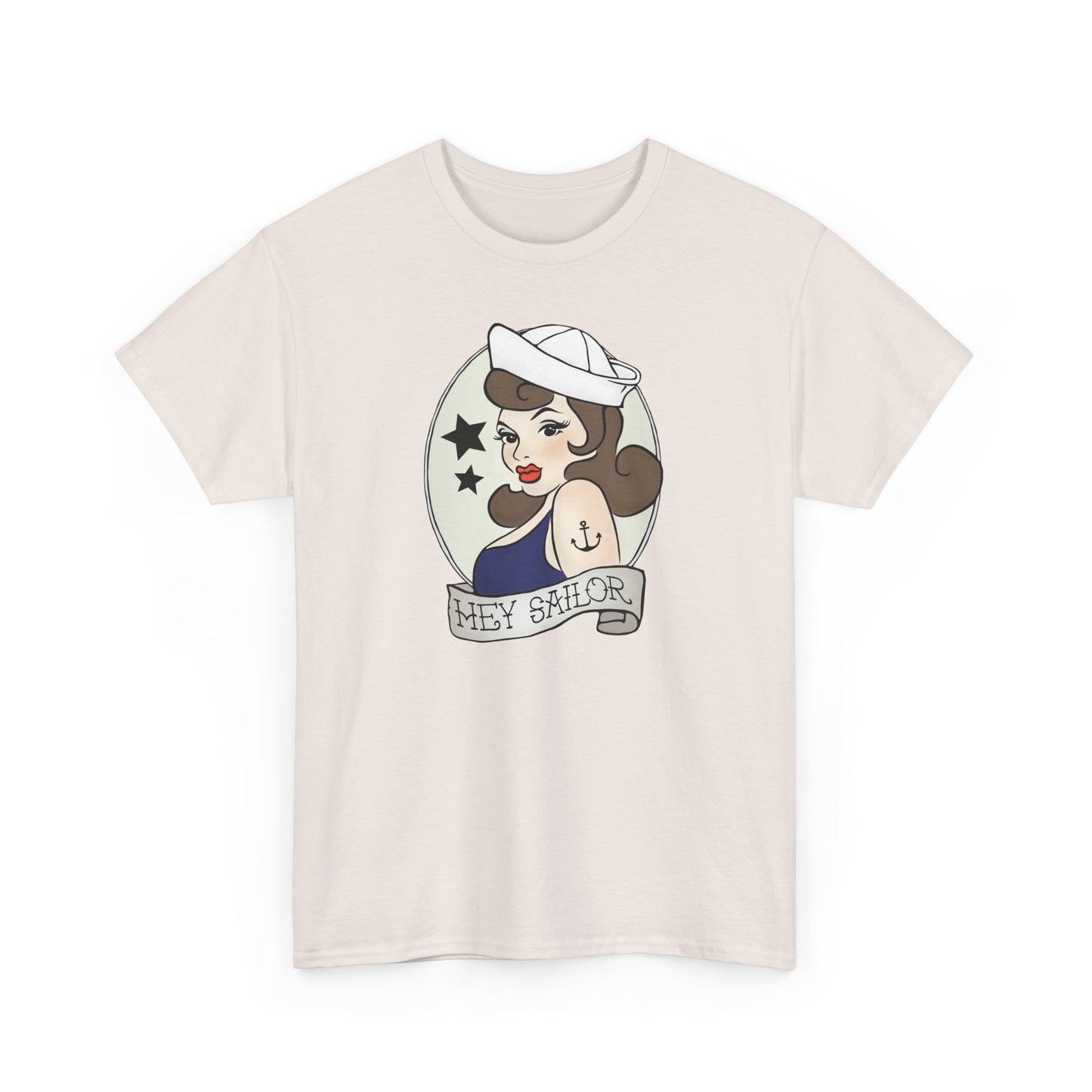 Hey Sailor Pinup Nautical Tattoo T-shirt Unisex Heavy Cotton Tee Mens Womens