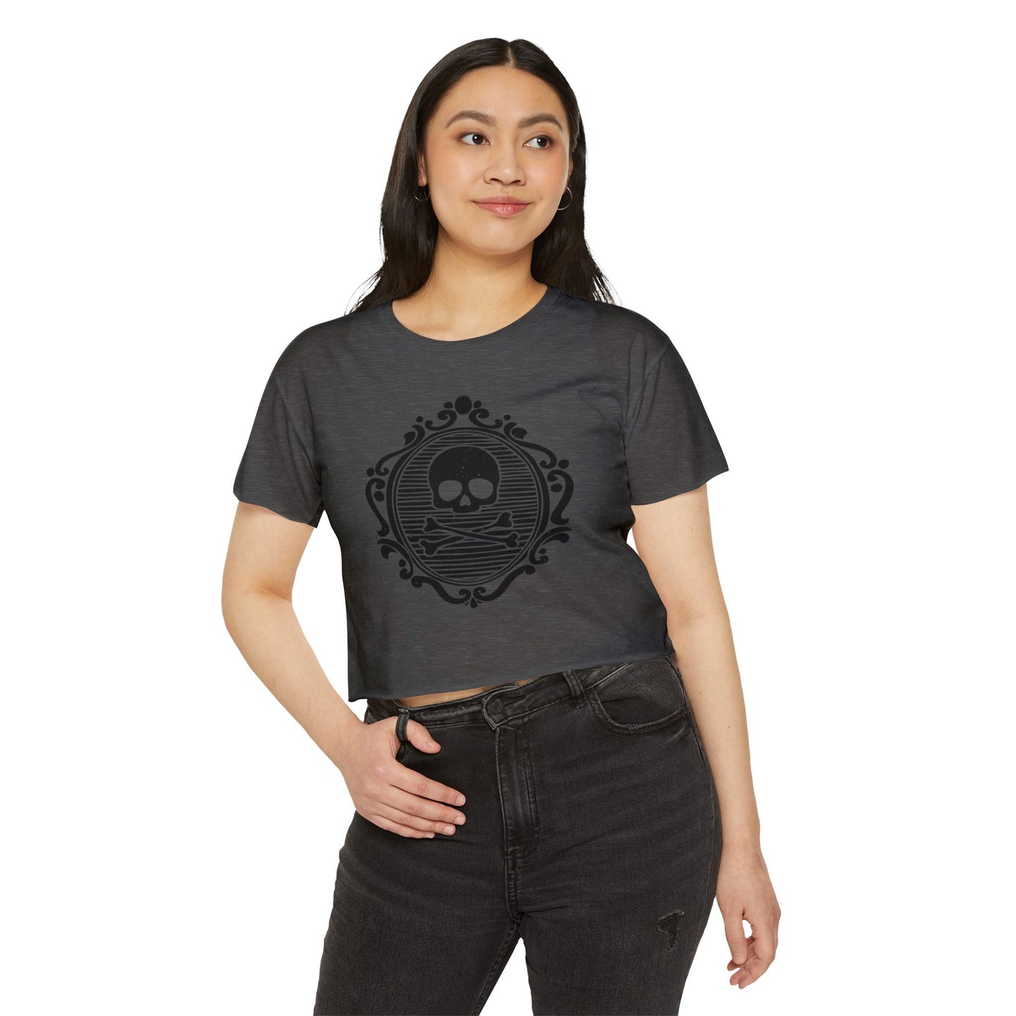 Gothic Skull Crop Top, Festival Shirt, Women's Halloween Boho Tee, Vintage Cameo Skulls Cropped T-Shirt, Alternative Fashion