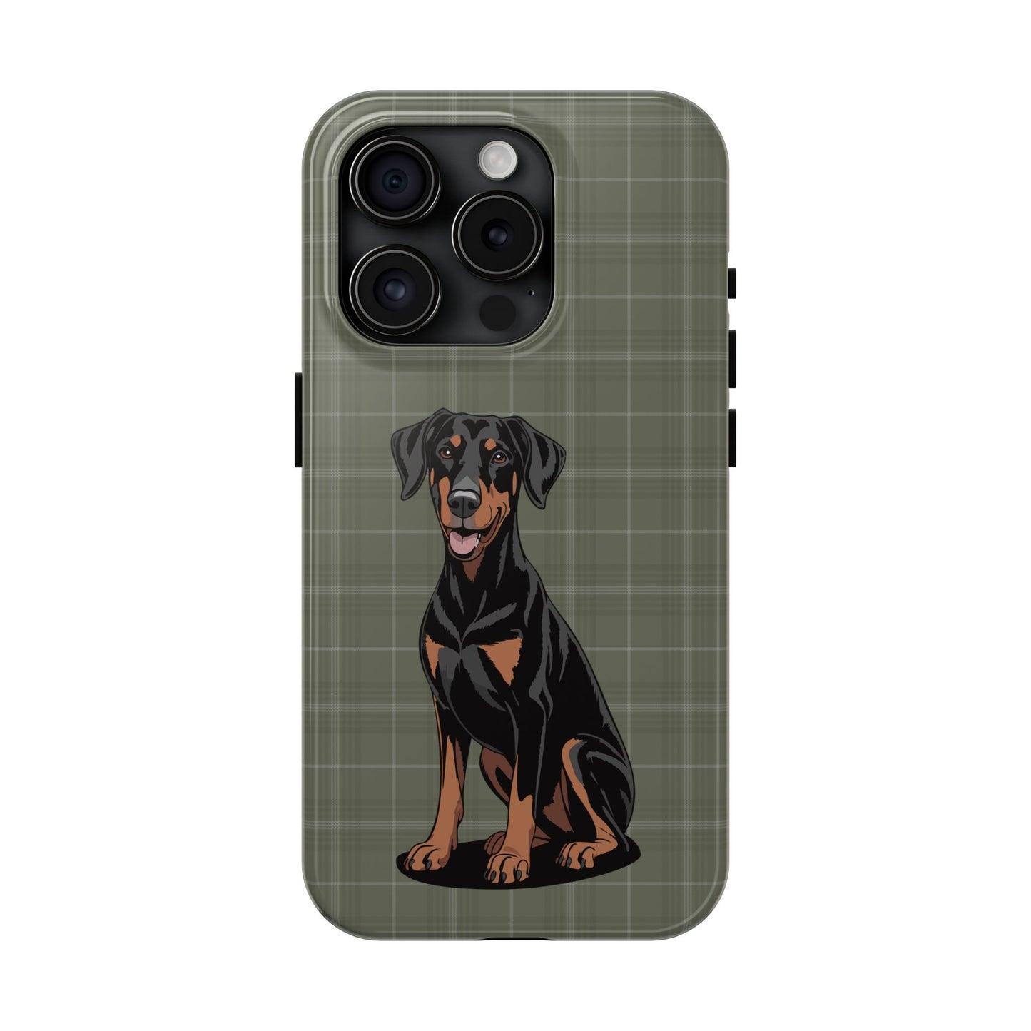 Doberman Pinscher Dog Phone Case, Tough Phone Cases Pet Dogs Green Plaid Pattern