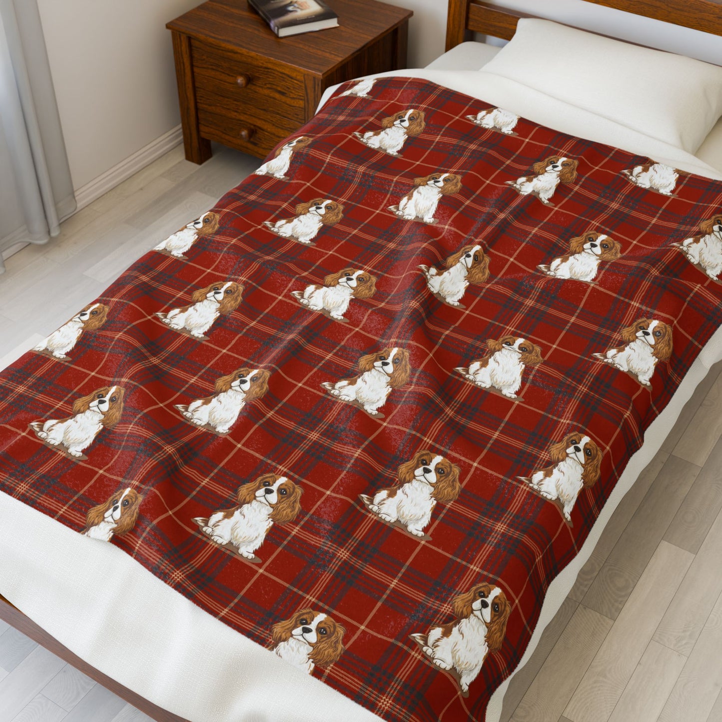 Blenheim Cavalier King Charles Spaniel Dog Red Plaid Blanket | Velveteen Plush Throw Blankets Bedding