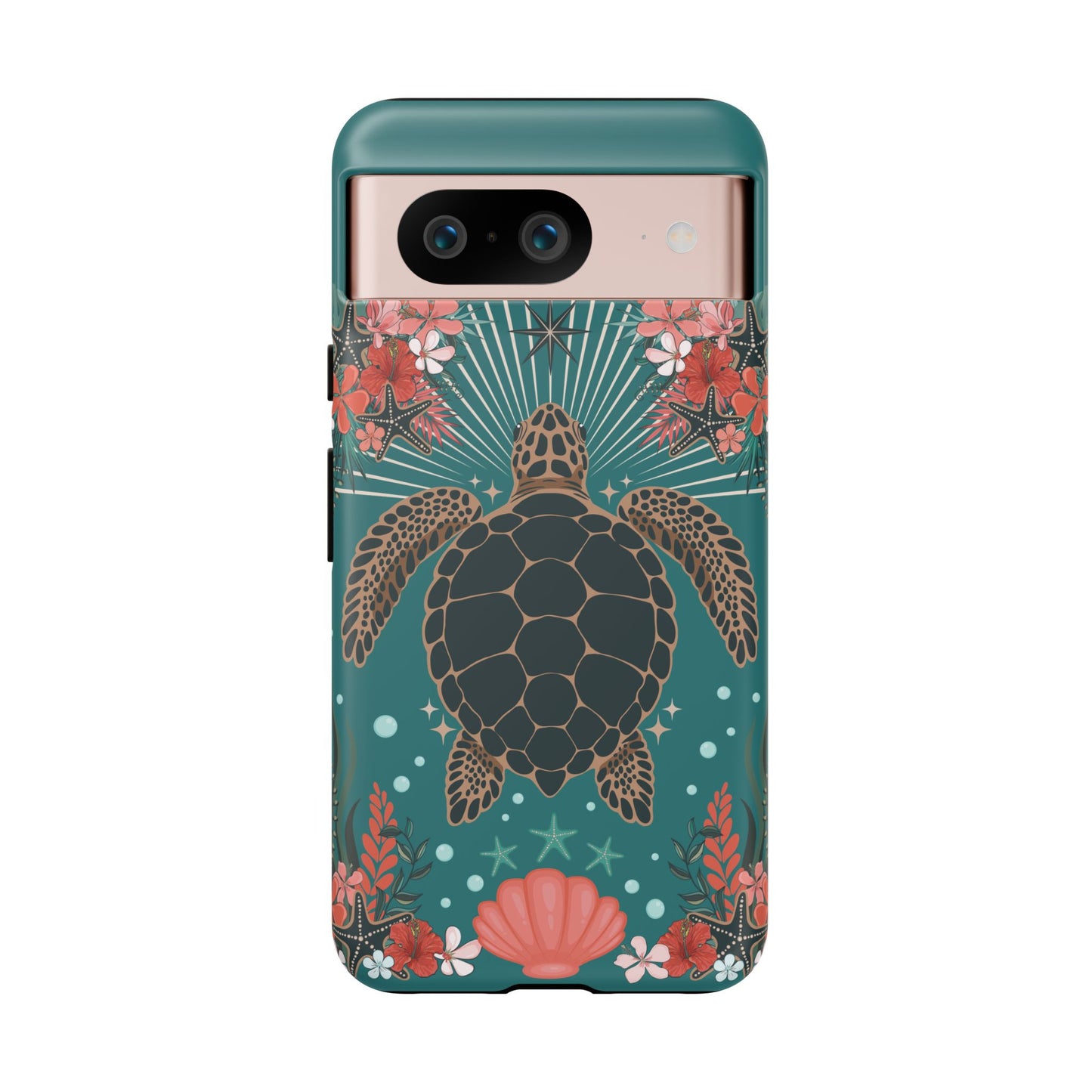 Sea Turtle Illustration Phone Case | Ocean Turtles Coral Floral Pattern Cell Phone Cases - Iphone, Google Pixel, Samsung - Matte Finish
